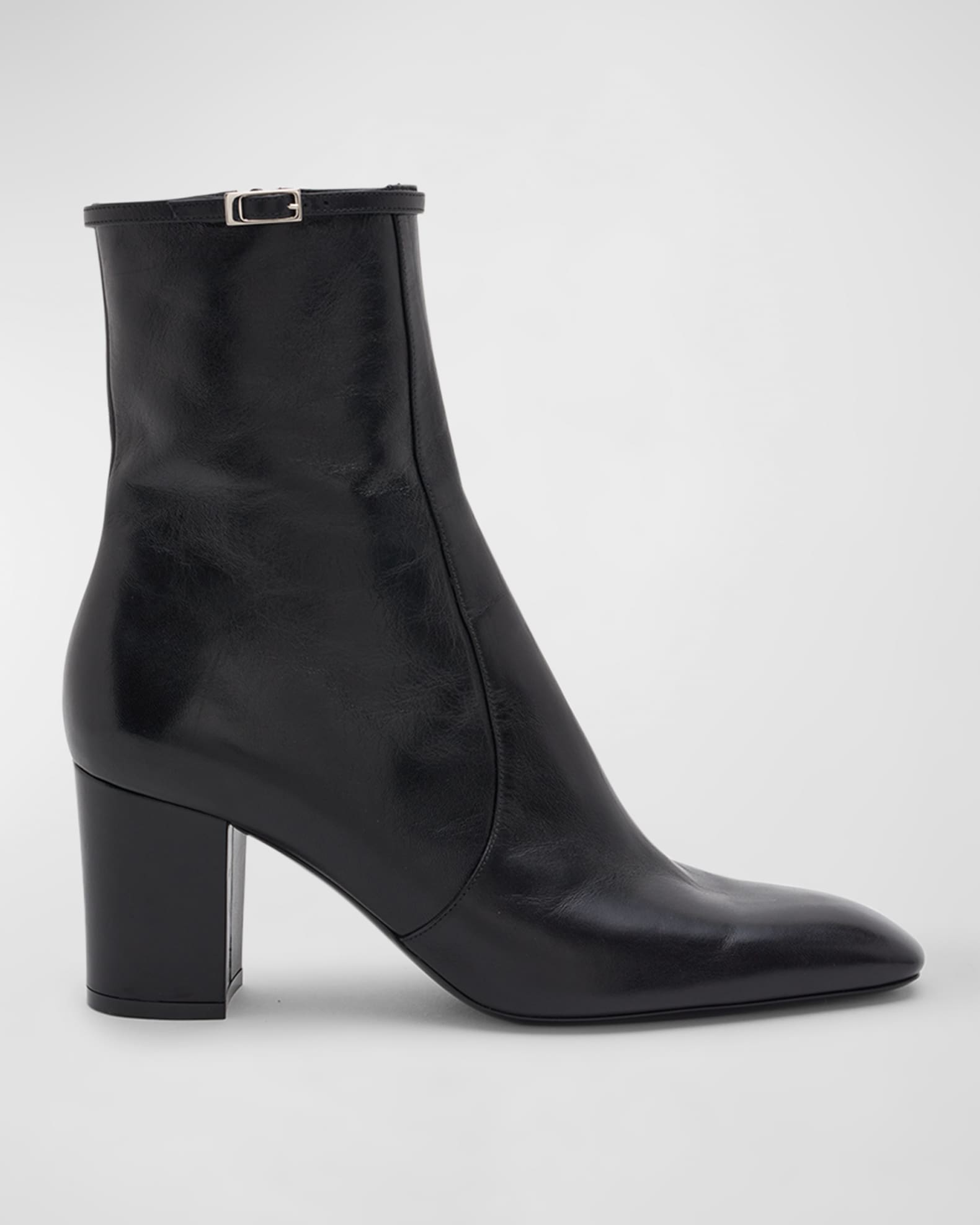 ANKLE BOOTS MEDIUM-LEG LOW-BLACK CALFSKIN BUCKLE AND ZIP CLOSURE