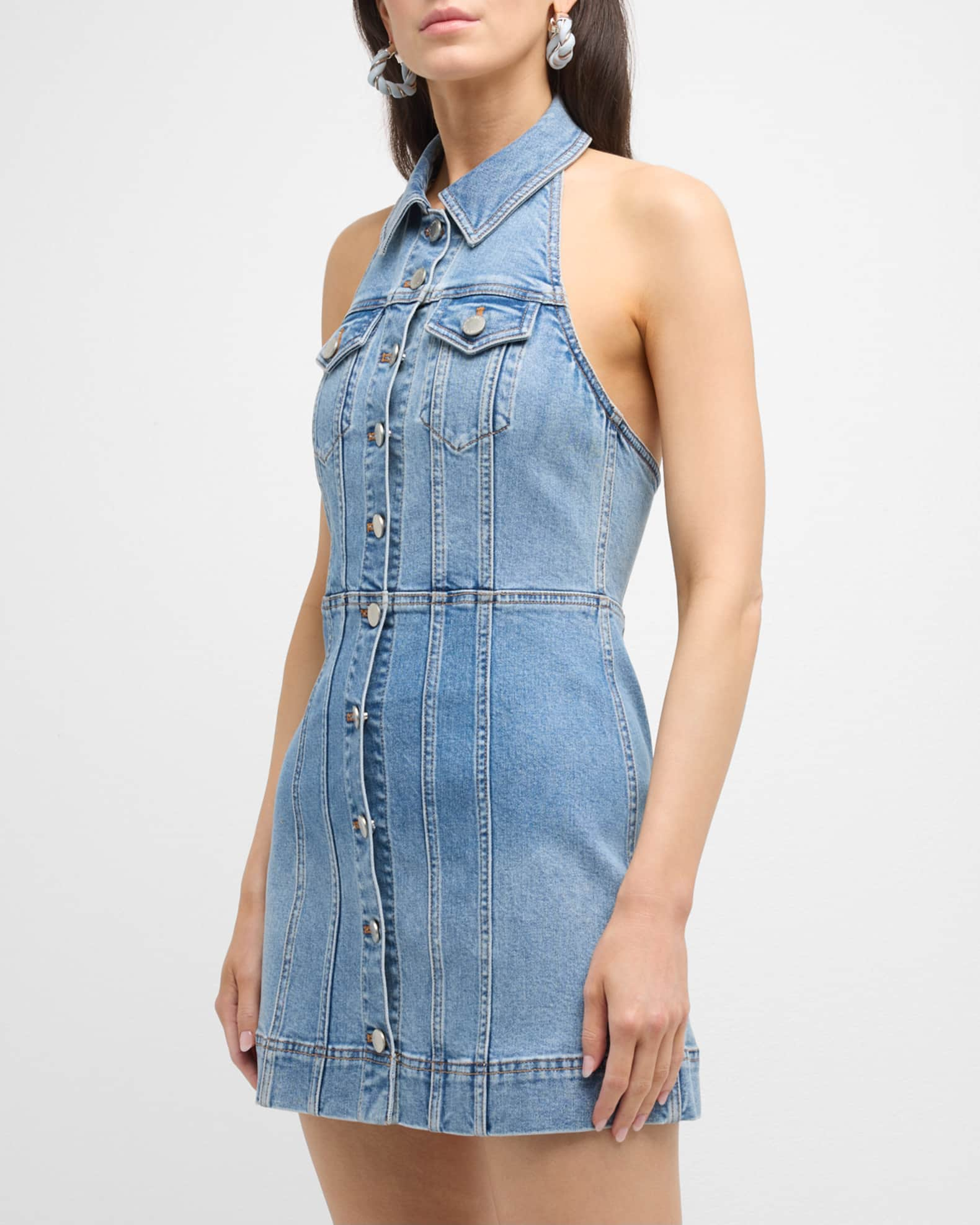 Alice + Olivia Kendall Denim Halter Mini Dress | Neiman Marcus