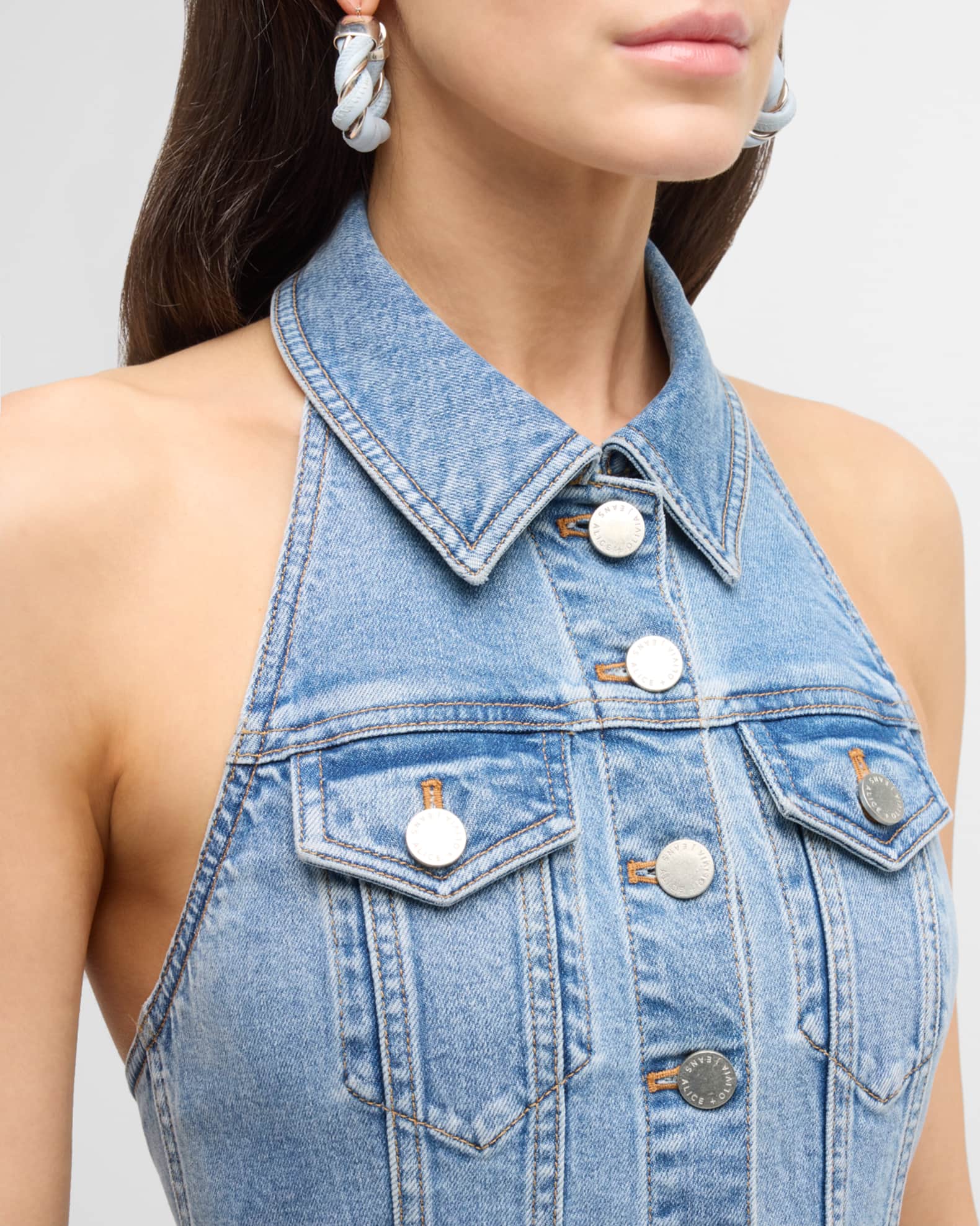 Alice + Olivia Kendall Denim Halter Mini Dress | Neiman Marcus