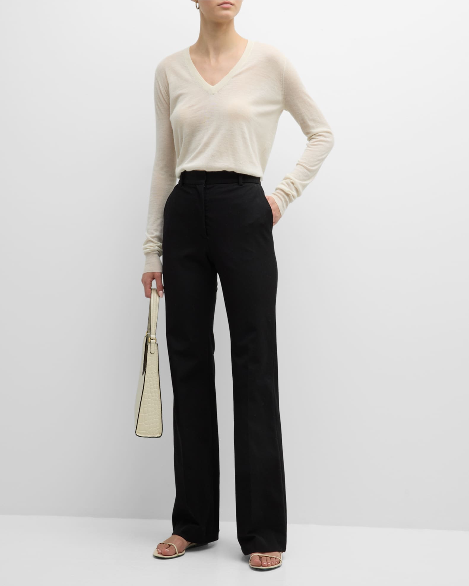 Cashair Cashmere V-Neck Long-Sleeve Shirt 1