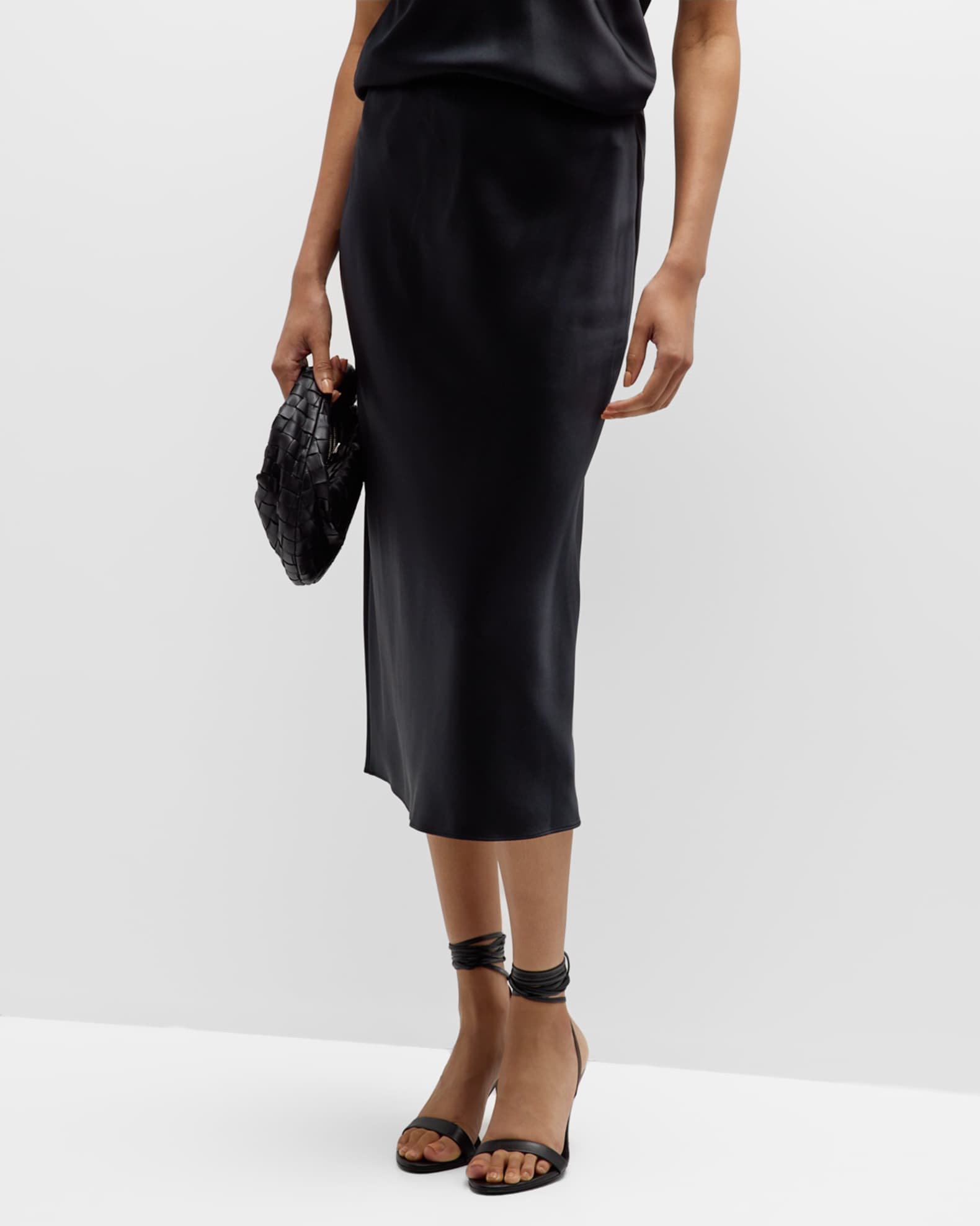 Isaak Straight Silk Satin Midi Skirt