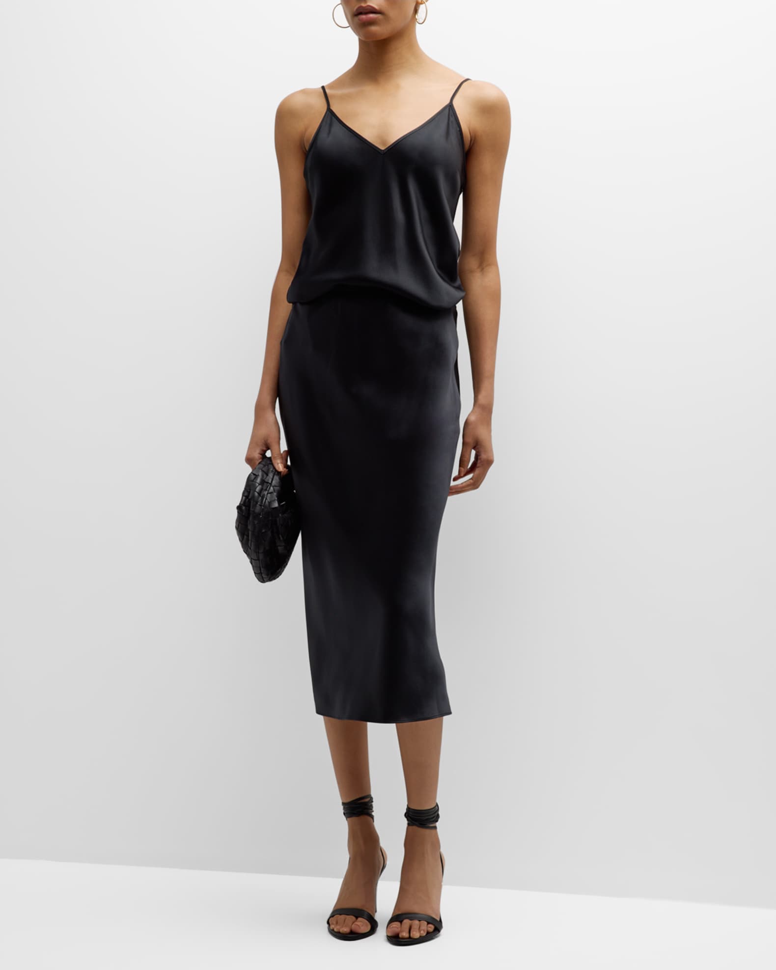 Joseph Isaak Straight Silk Satin Midi Skirt | Neiman Marcus