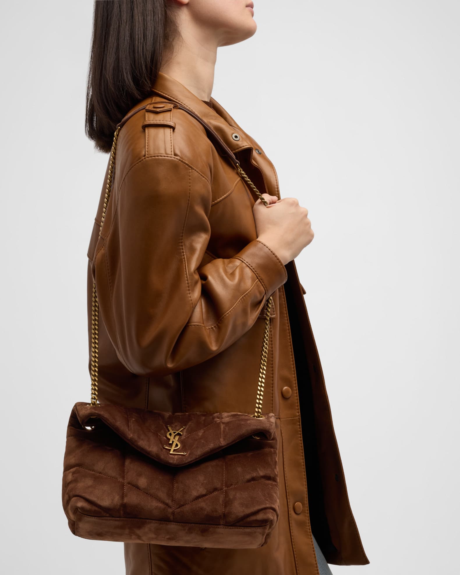 Saint Laurent Lou Puffer Small YSL Shoulder Bag in Quilted Suede Neiman Marcus