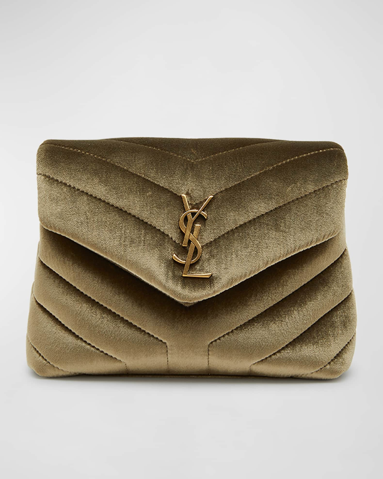 Saint Laurent Uptown Baby Textured-leather Pouch In Olive Drab