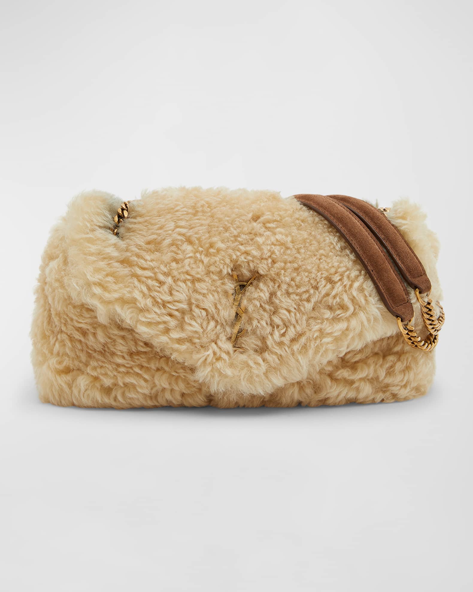 Saint Laurent Calypso Small YSL Shoulder Bag in Shearling