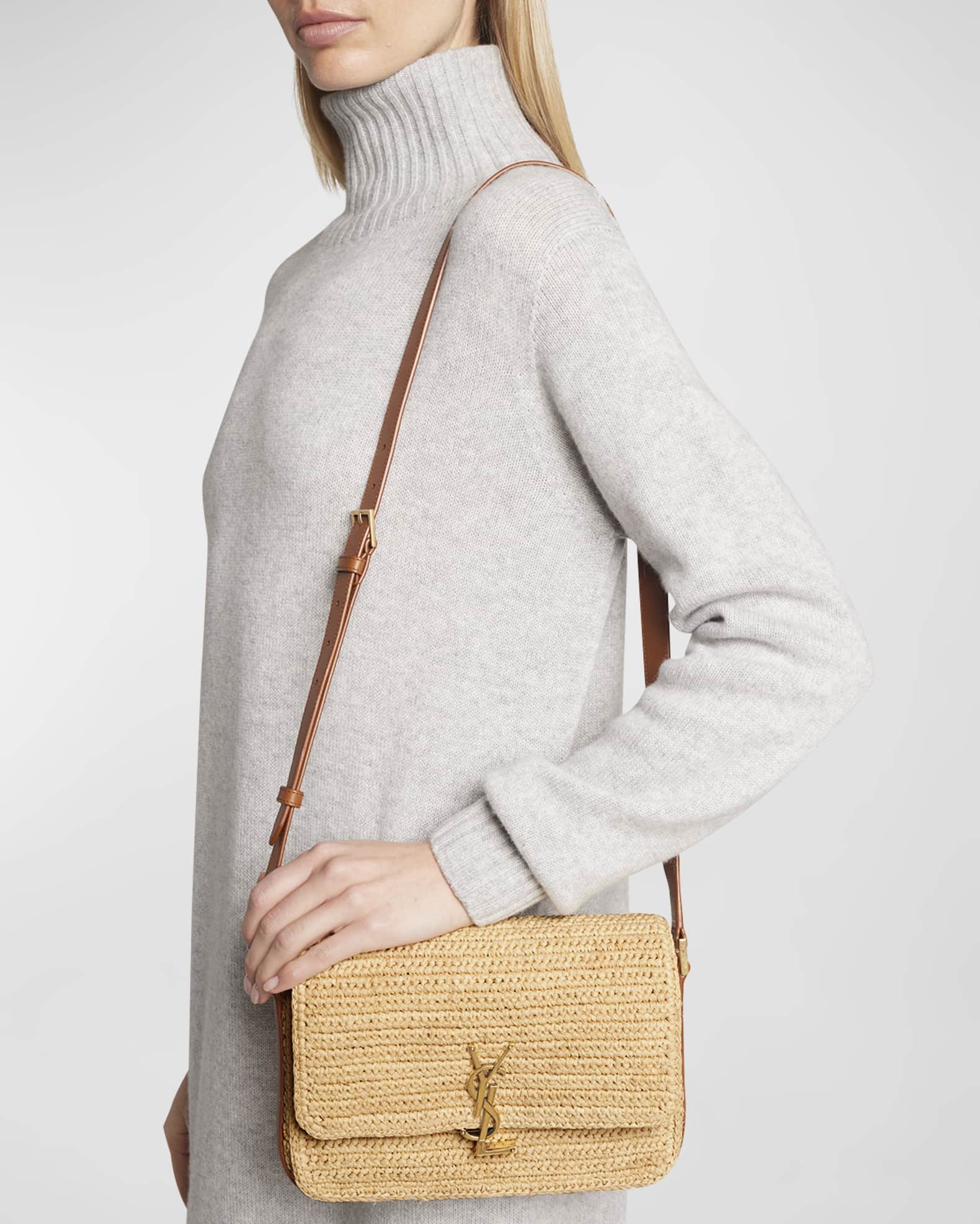 Saint Laurent Medium YSL Flap Raffia Shoulder Bag - Realry: Your