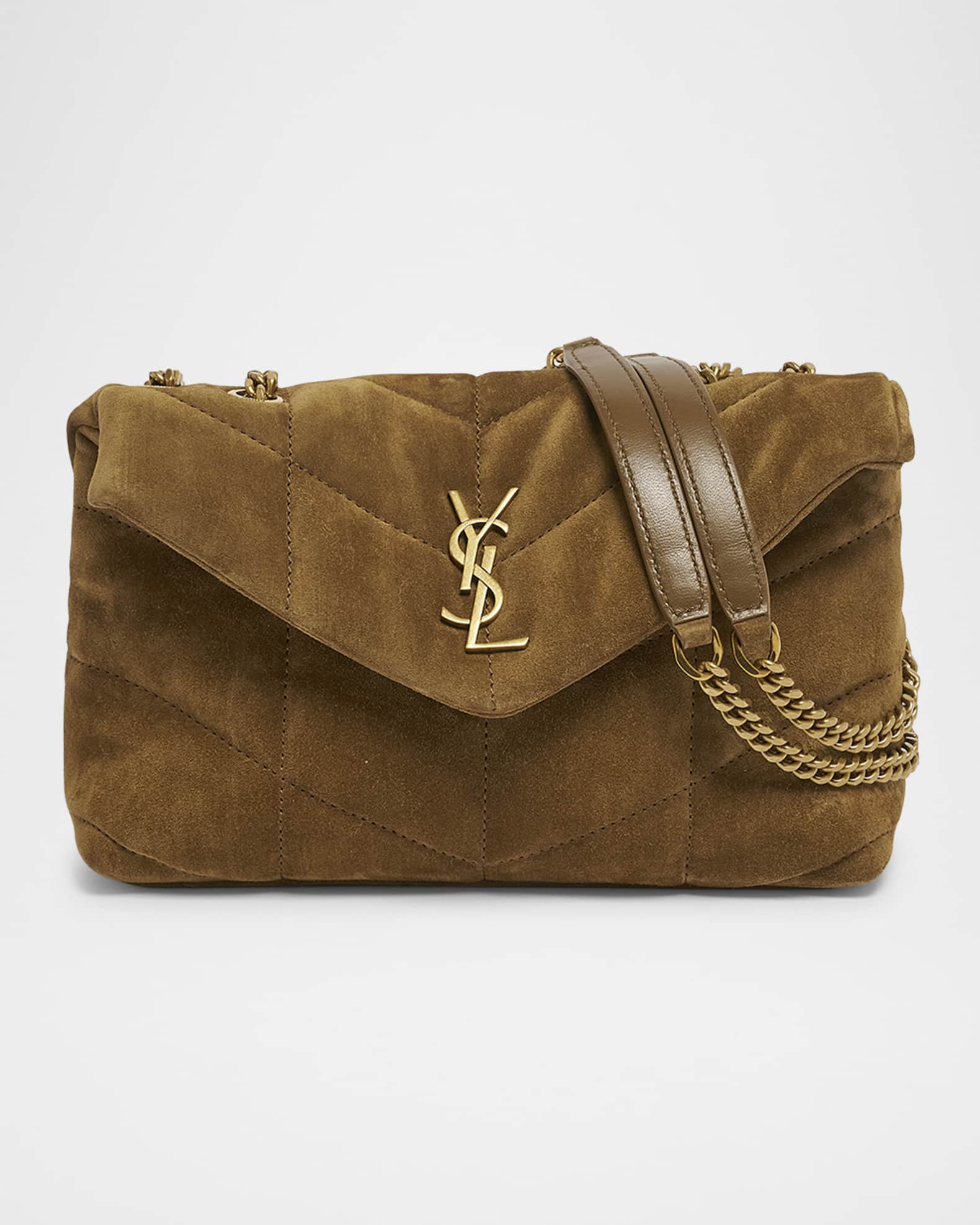 Saint Laurent Lou Puffer Toy Ysl Crossbody Bag in Quilted Suede Golden Leaf Women s Handbags Purses Crossbody Bags Camera Bags