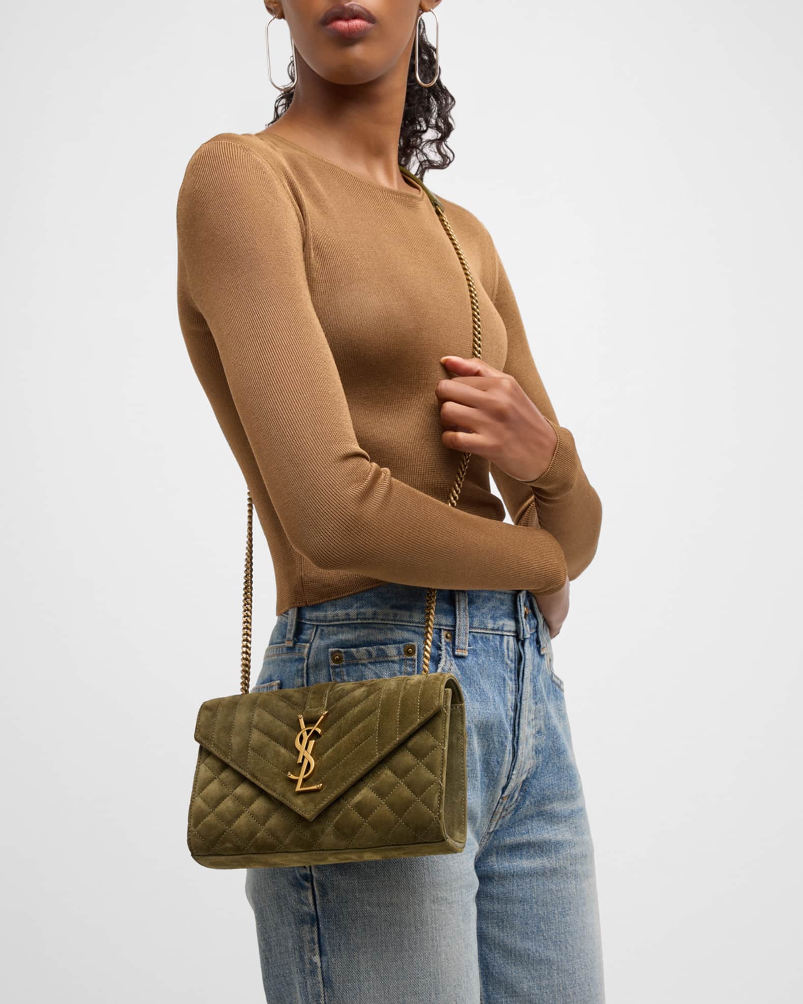【SAINT LAURENT】ENVELOPE SMALL SHOULDER BAG Saint Laurent Envelope Triquilt Small YSL Shoulder Bag in