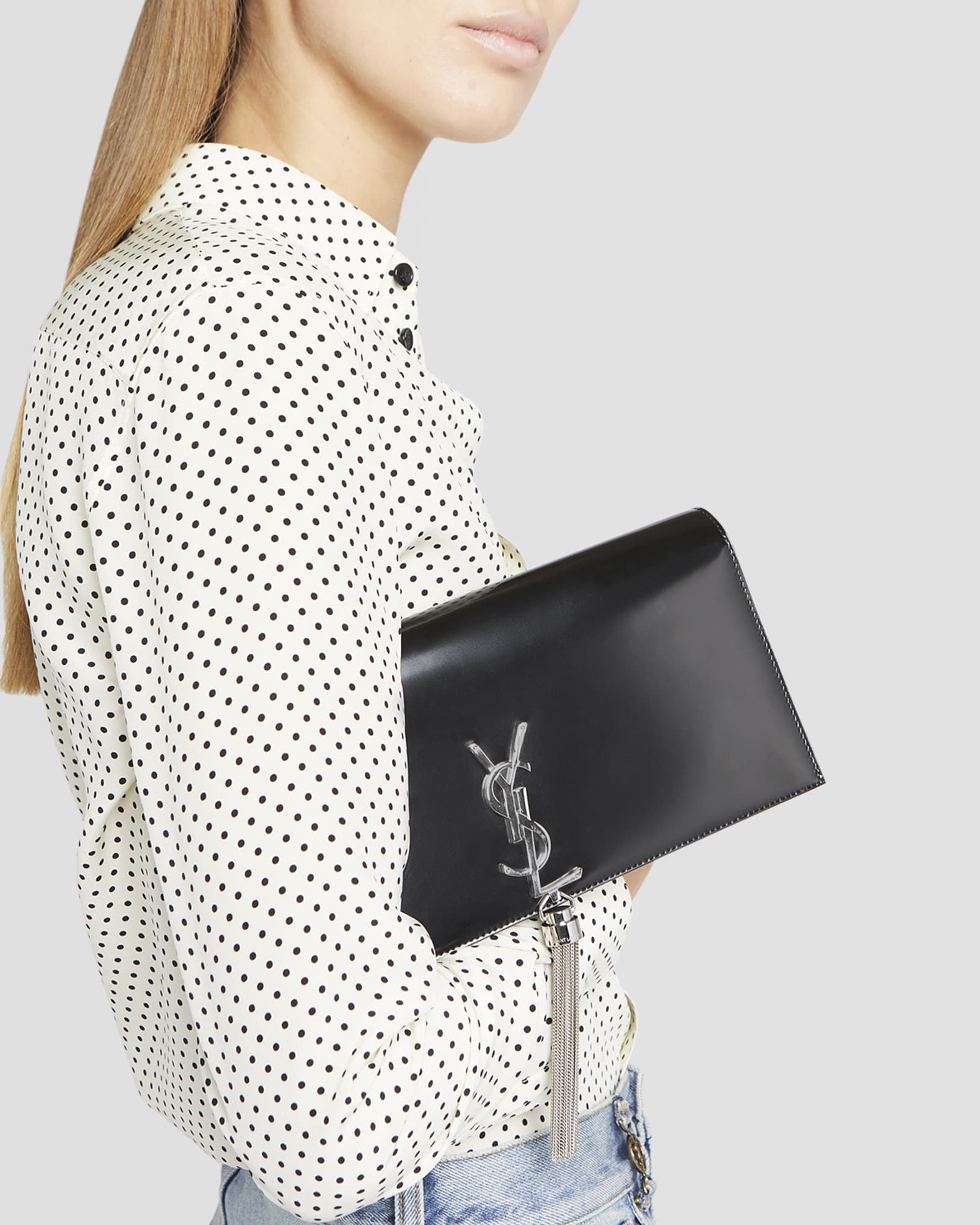Saint Laurent Kate Tassel YSL Clutch Bag in Spazzolato Leather Neiman Marcus