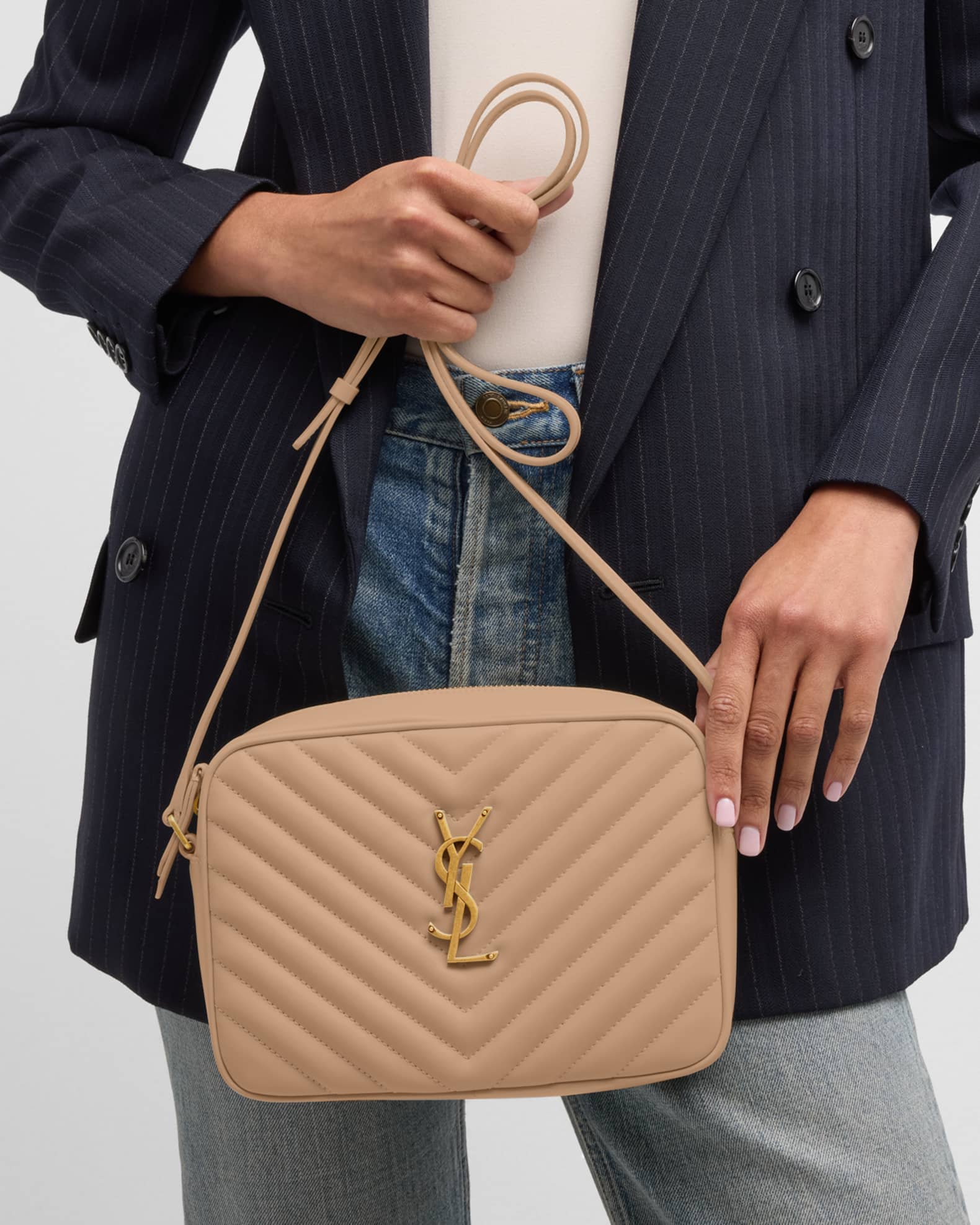 Lou Medium YSL Camera Bag with Pocket in Quilted Leather