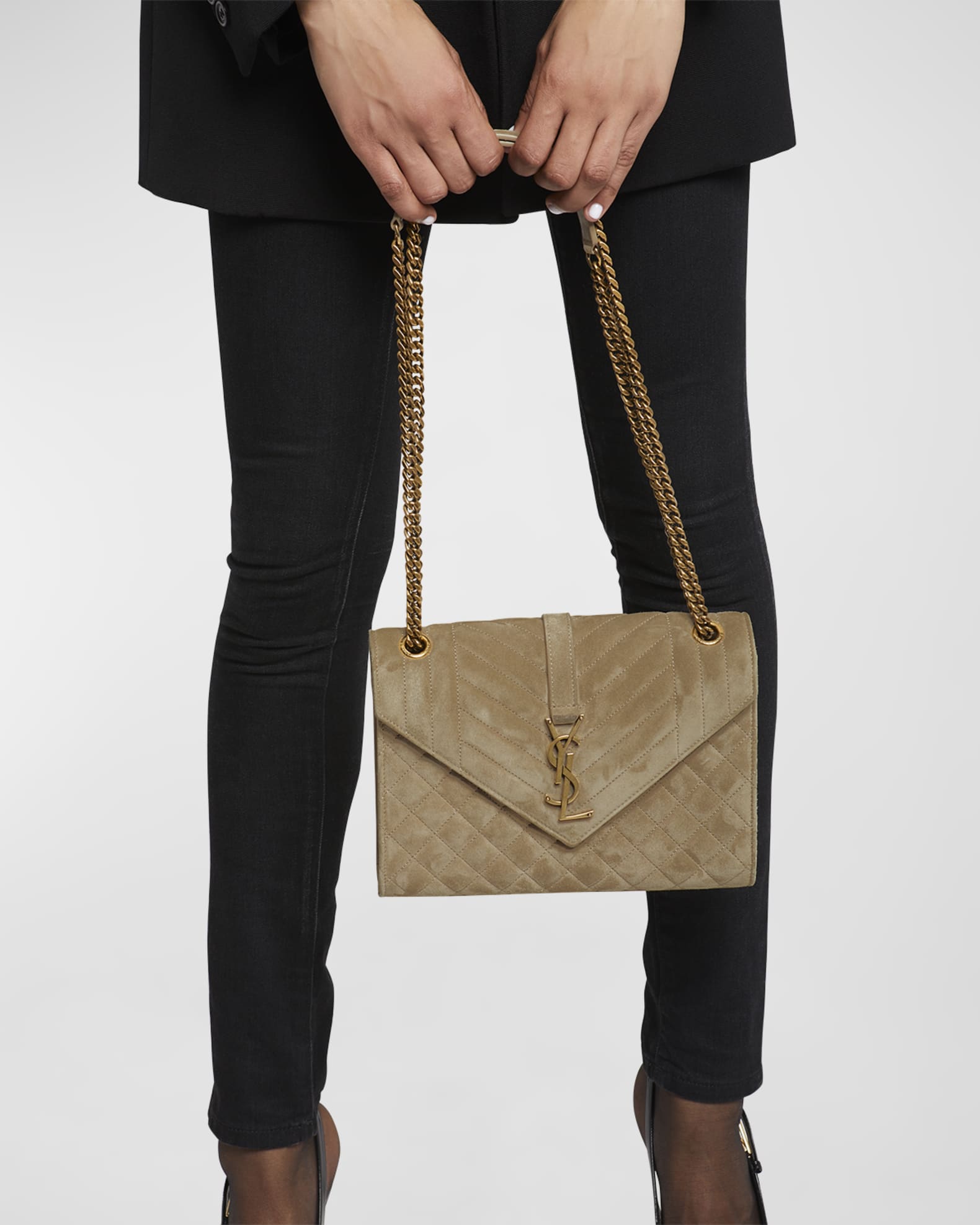 Saint Laurent Envelope Triquilt Medium YSL Shoulder Bag in Suede Neiman Marcus
