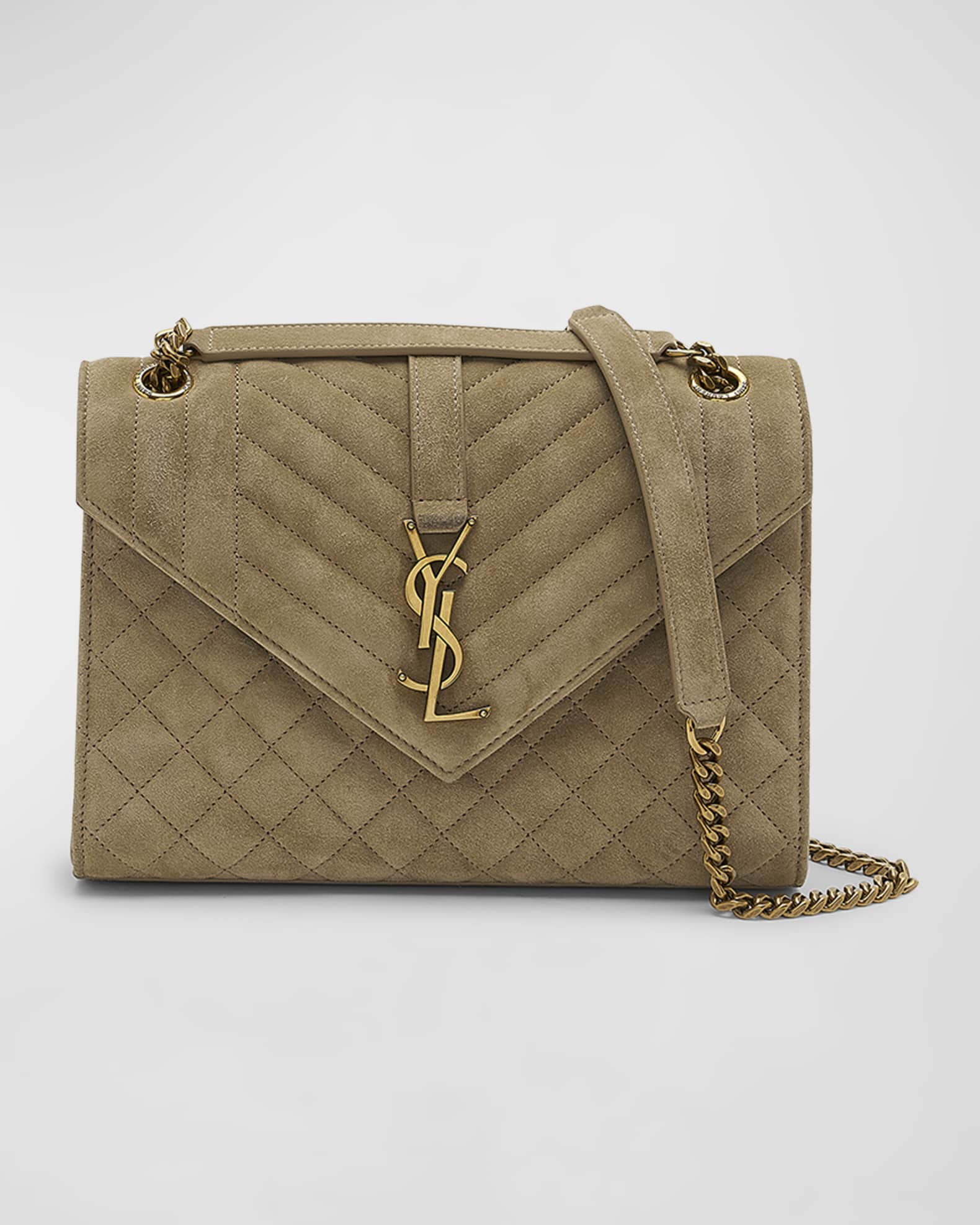 Saint Laurent Medium Envelope Suede Crossbody Bag in Matt Gold