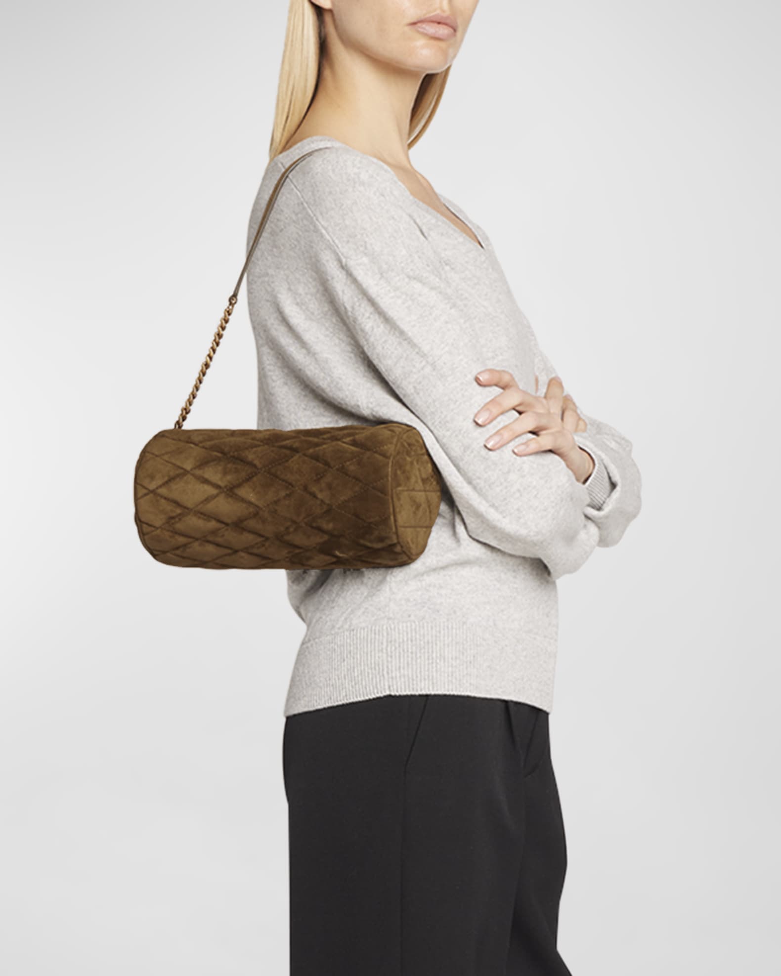Saint Laurent Sade Small YSL Tube Shoulder Bag in Quilted Suede Neiman Marcus