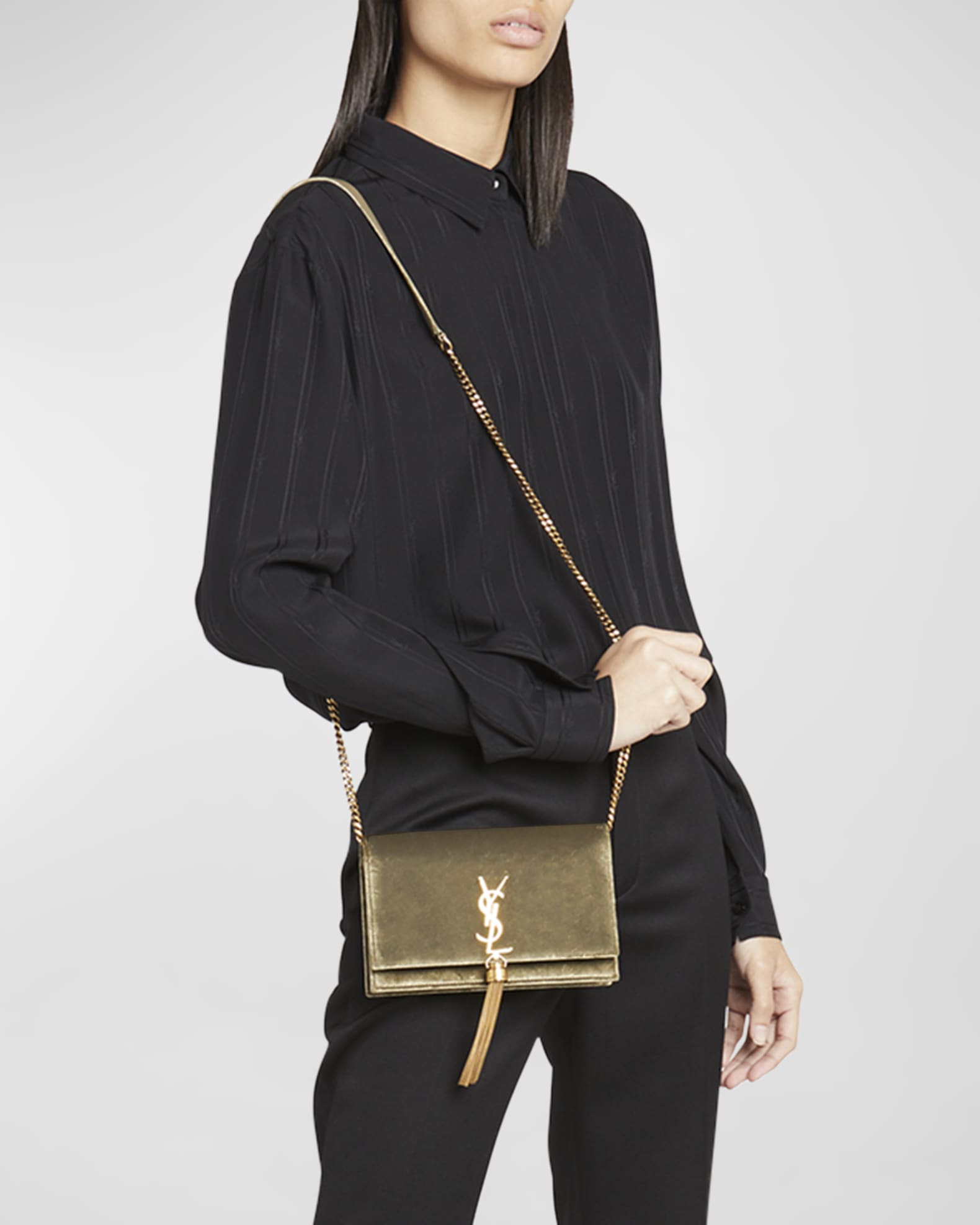 Saint Laurent Kate YSL Tassel Velour Wallet on Chain | Neiman Marcus