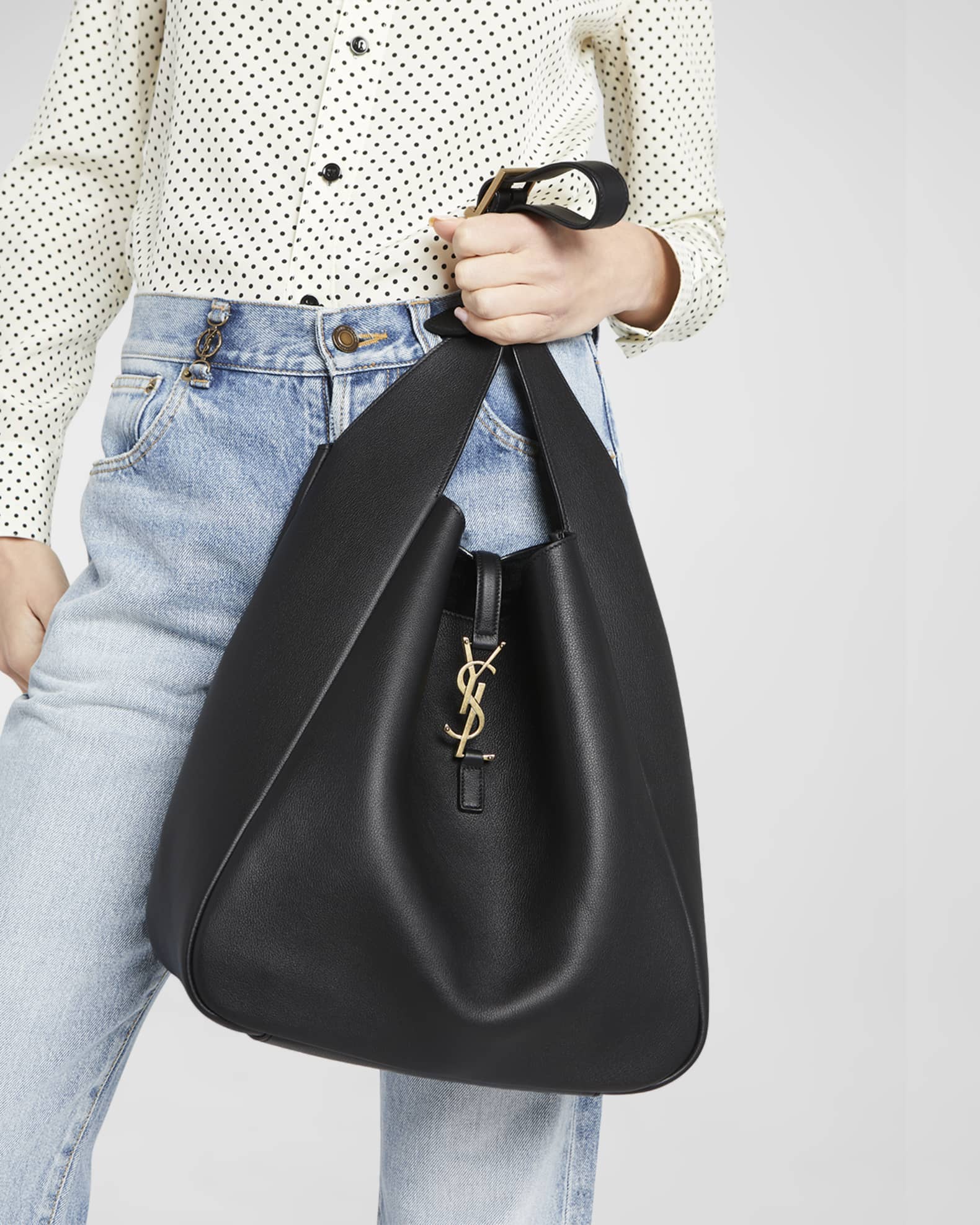 Le 5A7 Large YSL Shoulder Hobo Bag in Smooth Leather