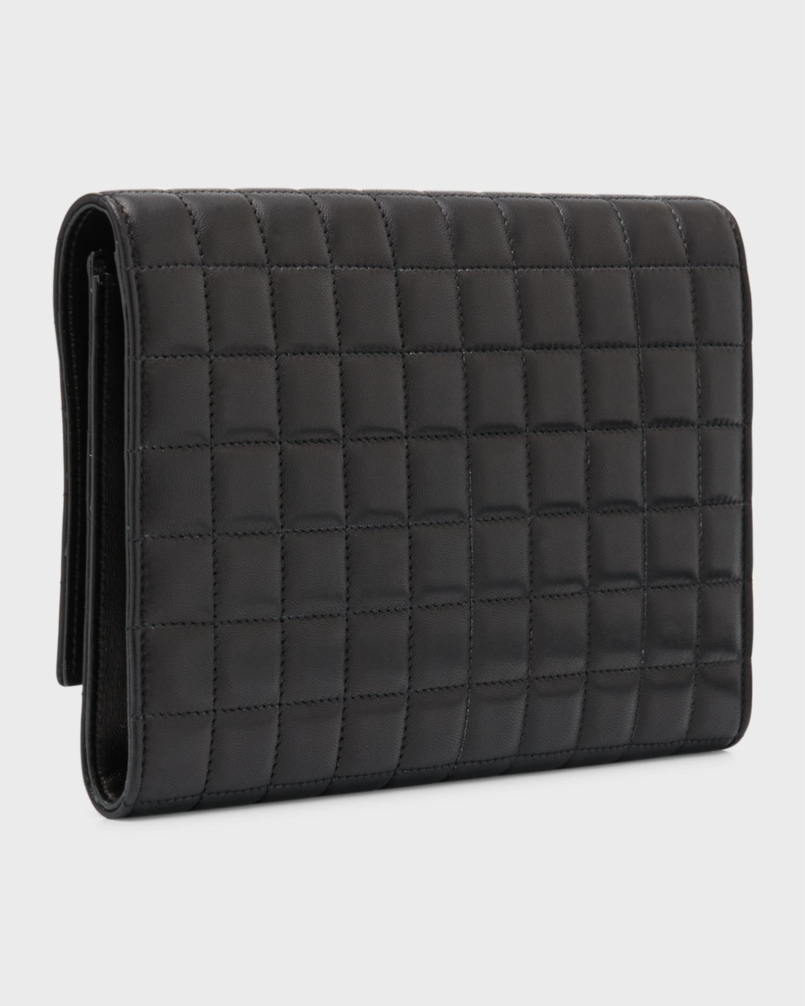 Saint Laurent YSL Monogram Flap Clutch Bag in Quilted Smooth