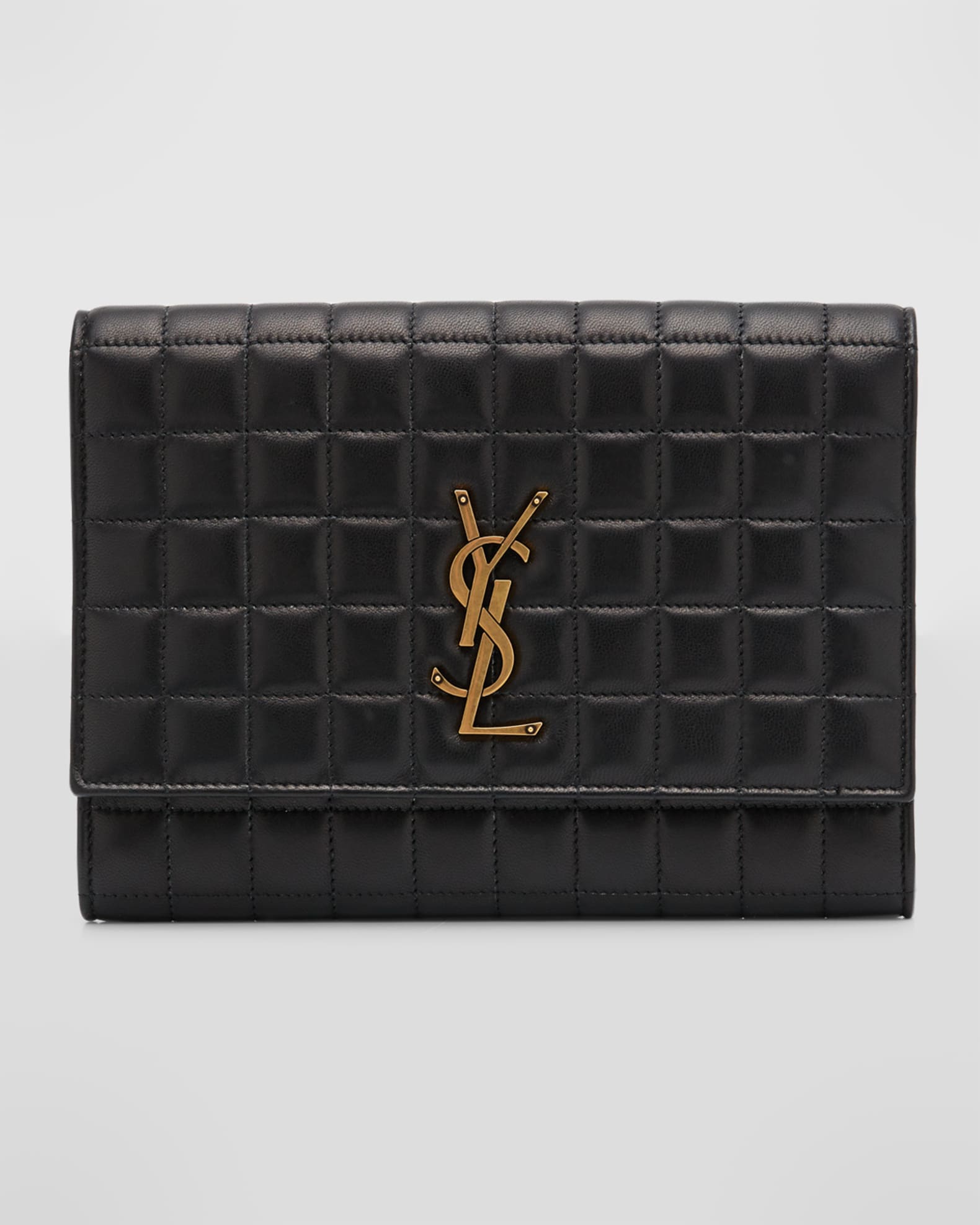 YSL Monogram Flap Clutch Bag in Quilted Smooth Leather 0