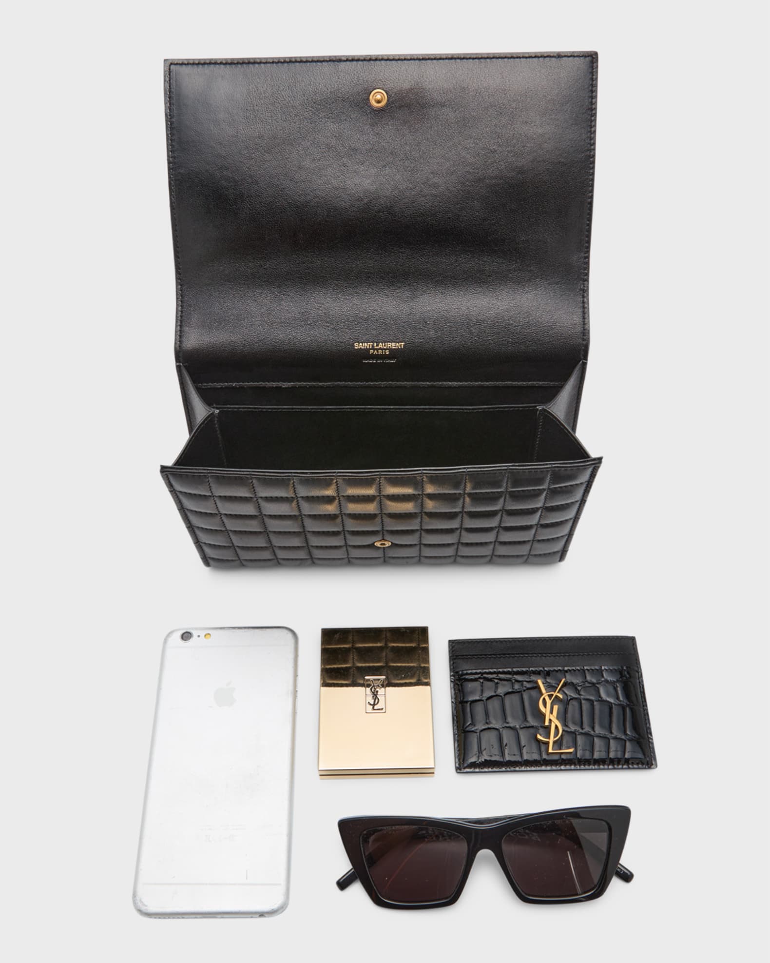 Saint Laurent YSL Monogram Flap Clutch Bag in Quilted Smooth Leather Neiman Marcus