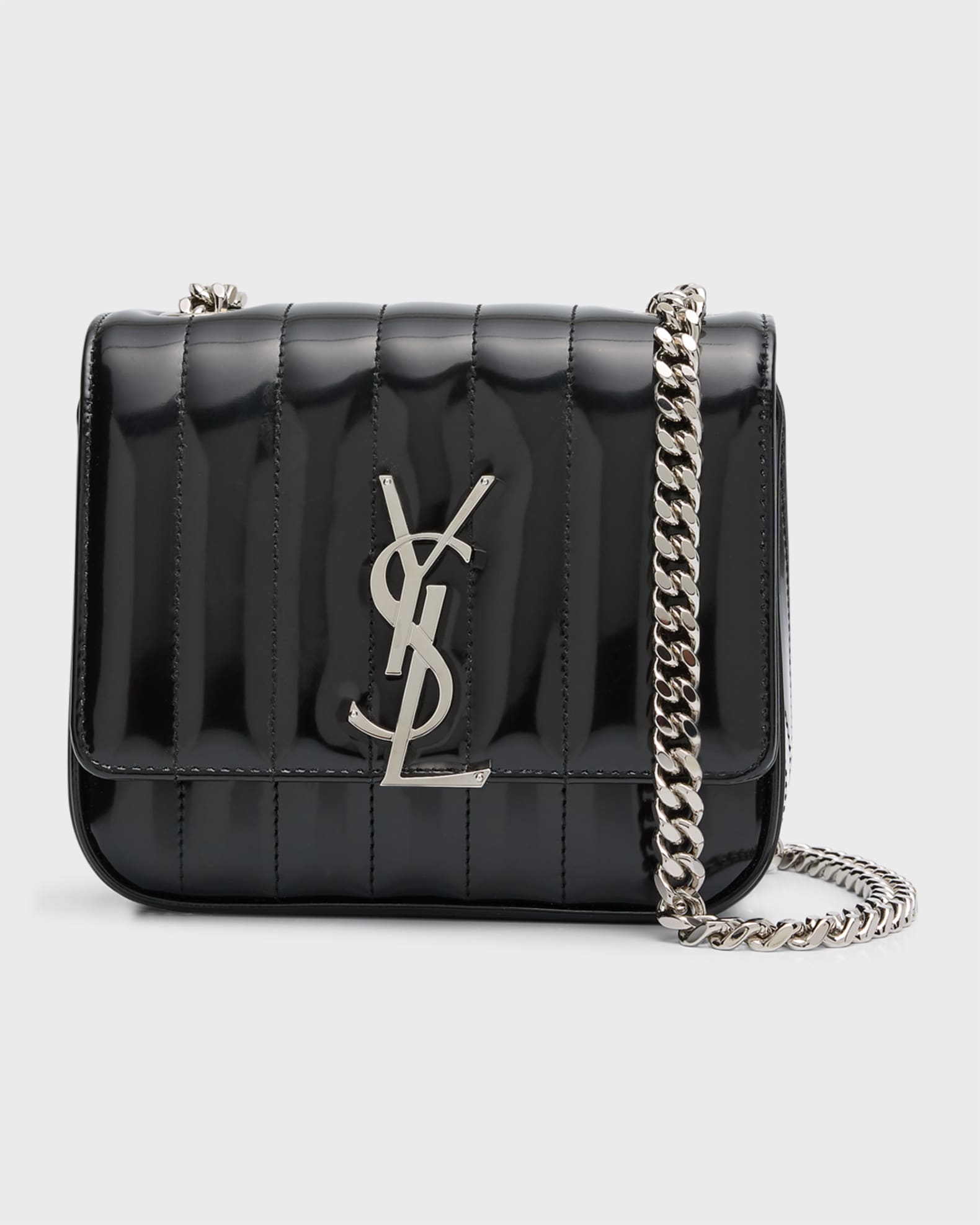 Saint Laurent Vicky Quilted Patent Leather Camera Bag Black