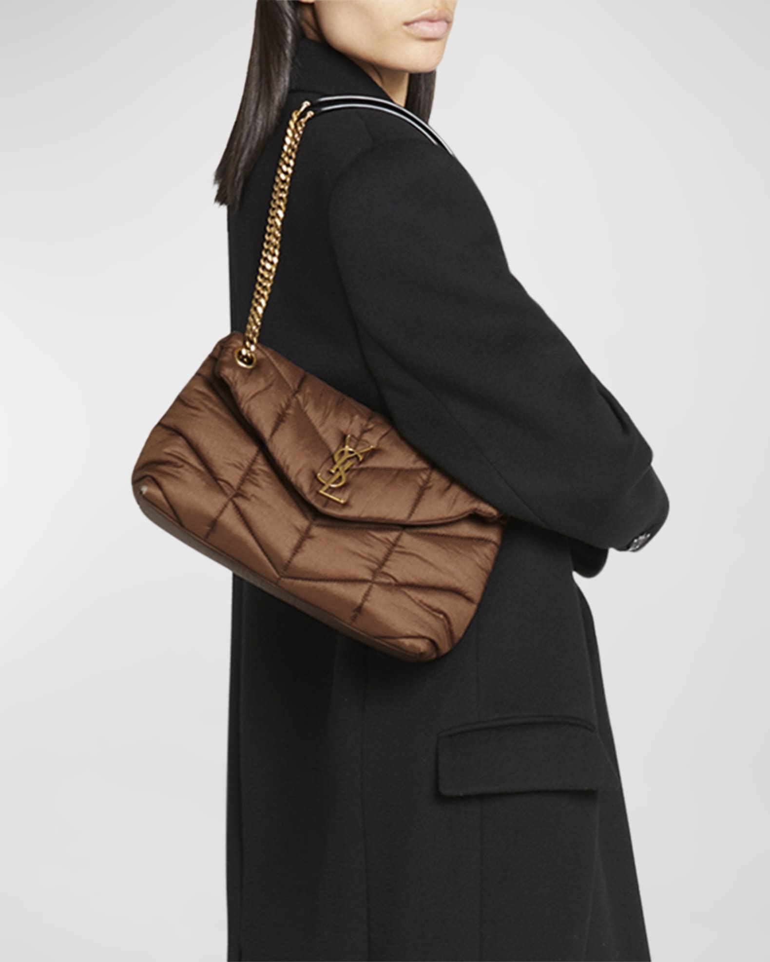 Saint Laurent Lou Puffer Small Ysl Shoulder Bag Tetri Brown nero