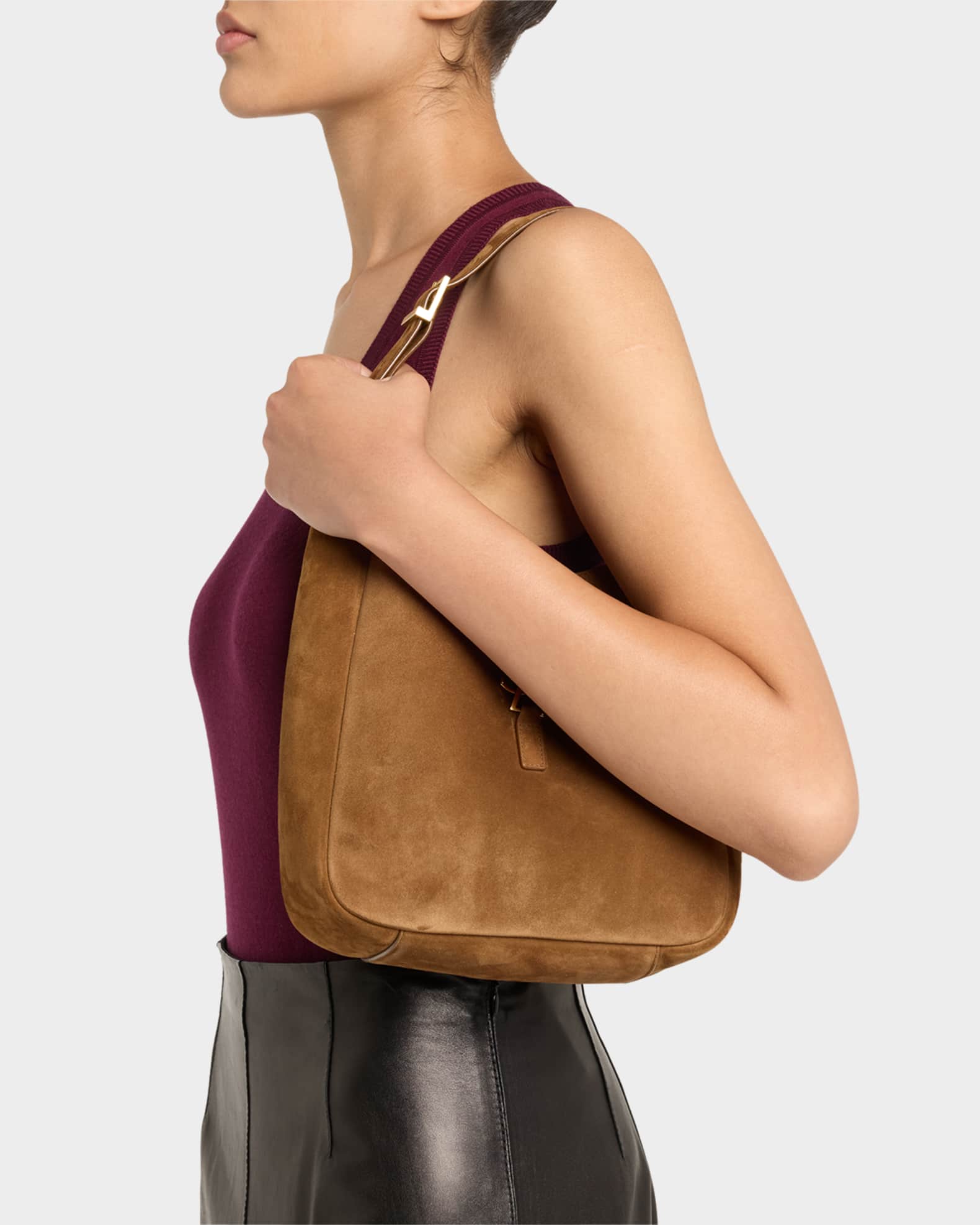 ショルダーバッグ・ポシェット SAINT LAURENT BROWN SUEDE LE 5 A 7 SHOULDER BAG Saint Laurent Le 5 A 7 Small Suede Hobo Shoulder Bag