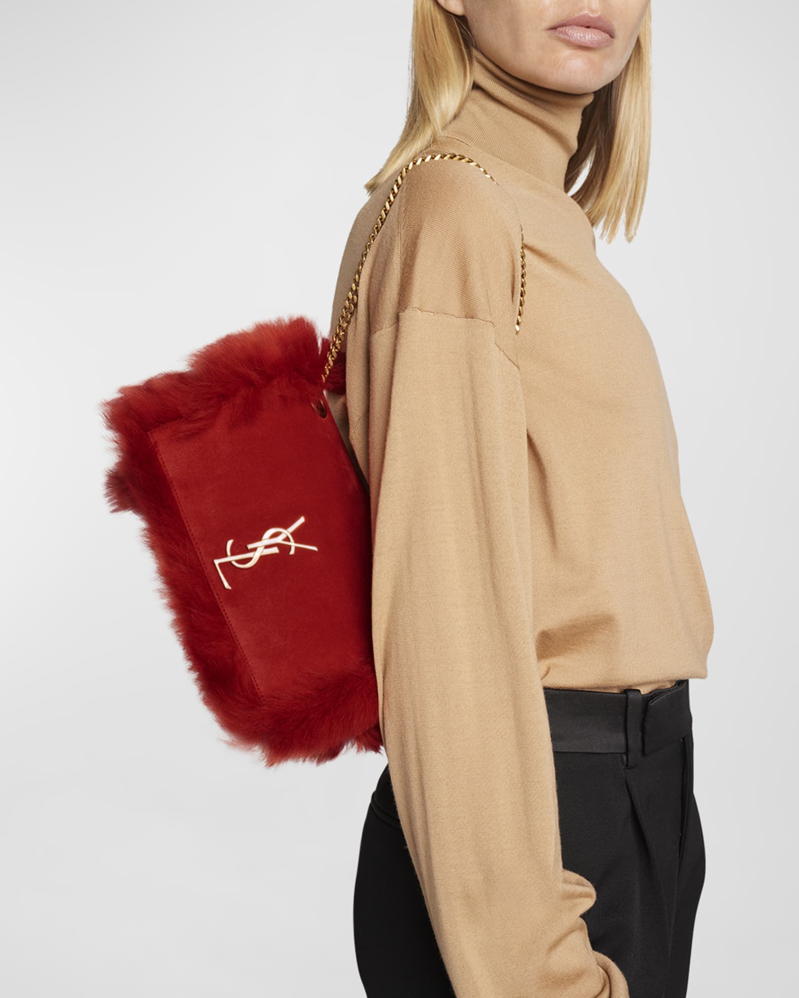 Kate reversible faux fur and suede shoulder bag