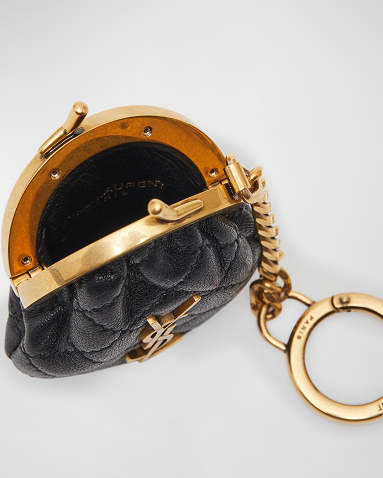 Black YSL quilted-leather key ring pouch