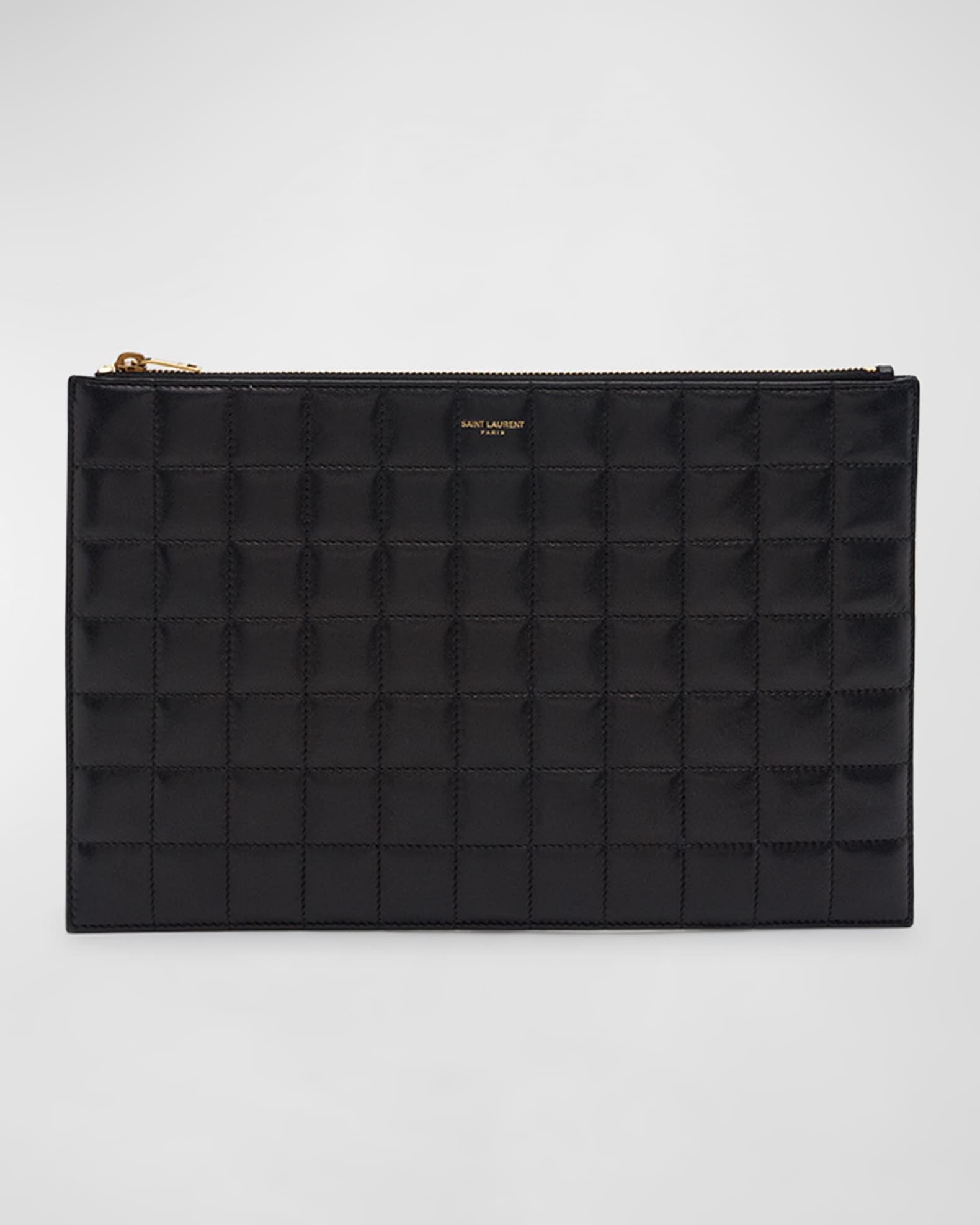 YSL Monogram Tablet Ziptop Pouch in Quilted Smooth Leather 0