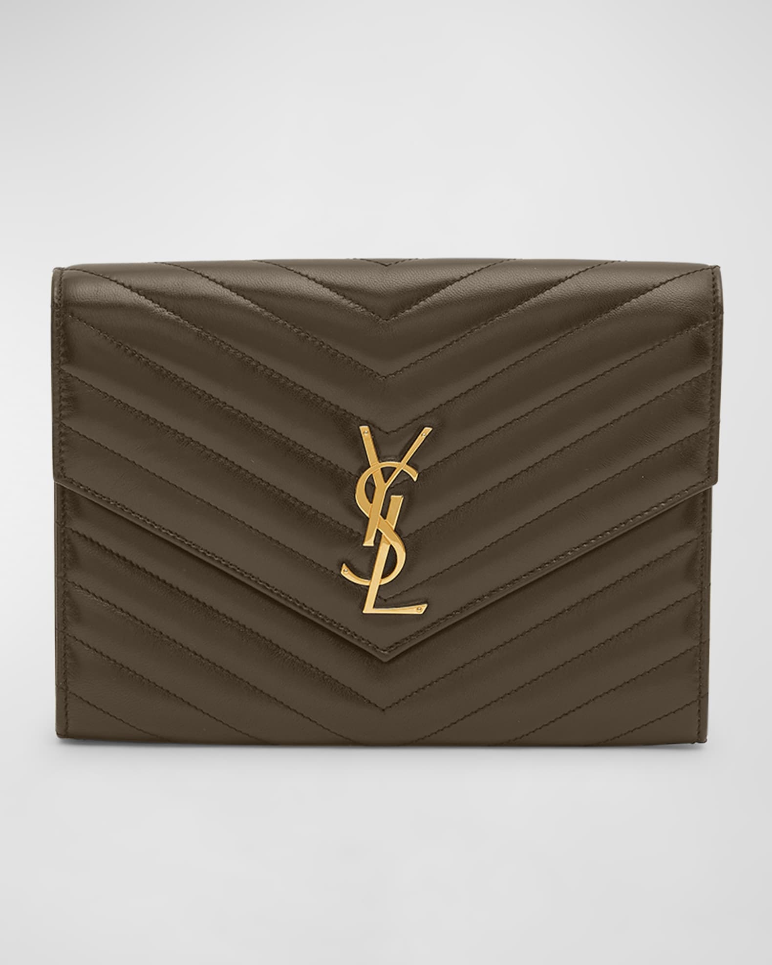 Saint Laurent YSL Flap Quilted Leather Clutch Bag