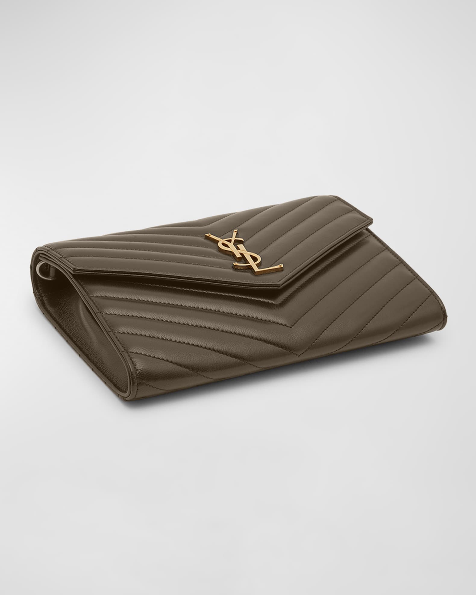 Saint Laurent Ysl Flap Quilted Leather Clutch Bag