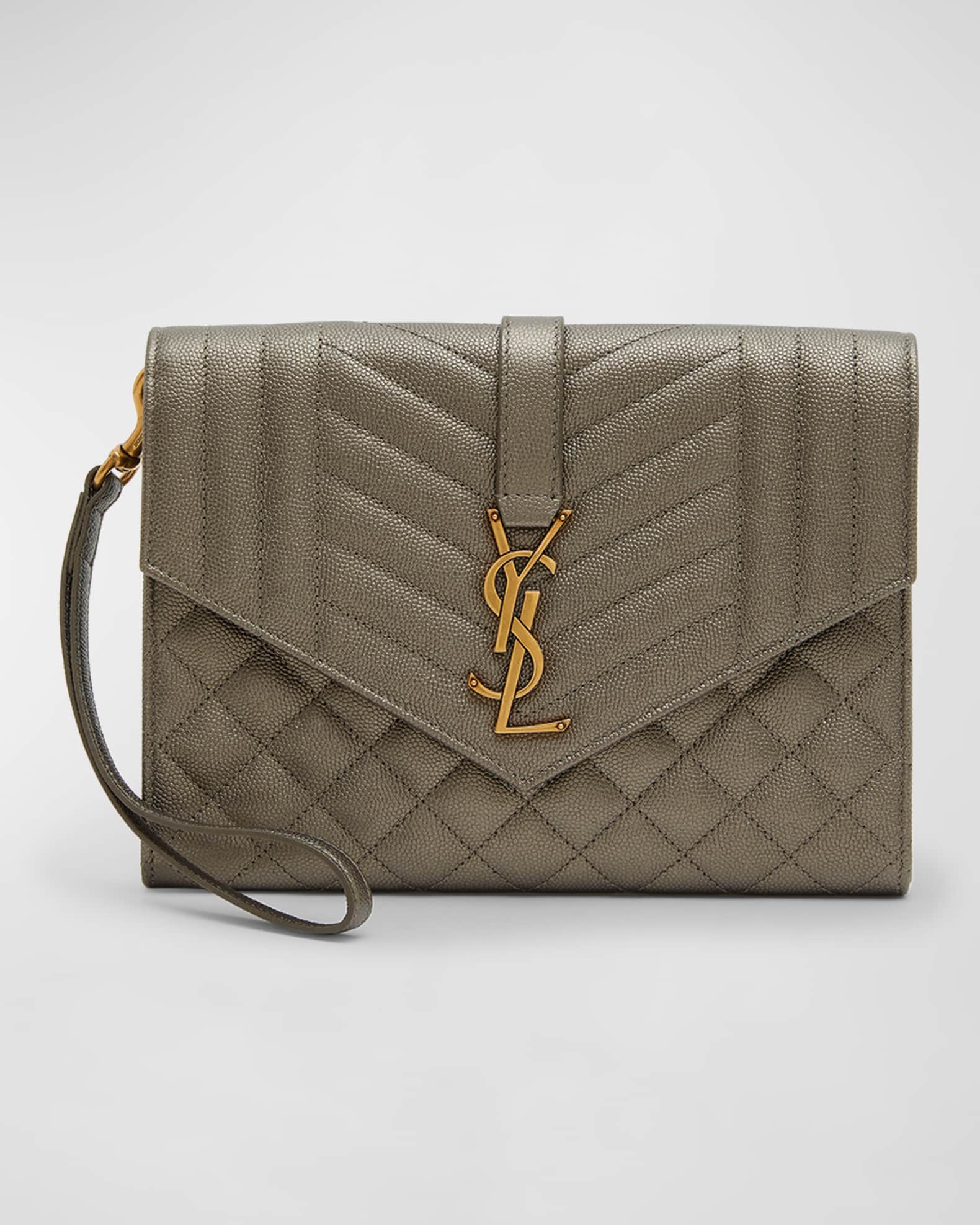 Saint Laurent YSL Flap Quilted Leather Clutch Bag Neiman Marcus