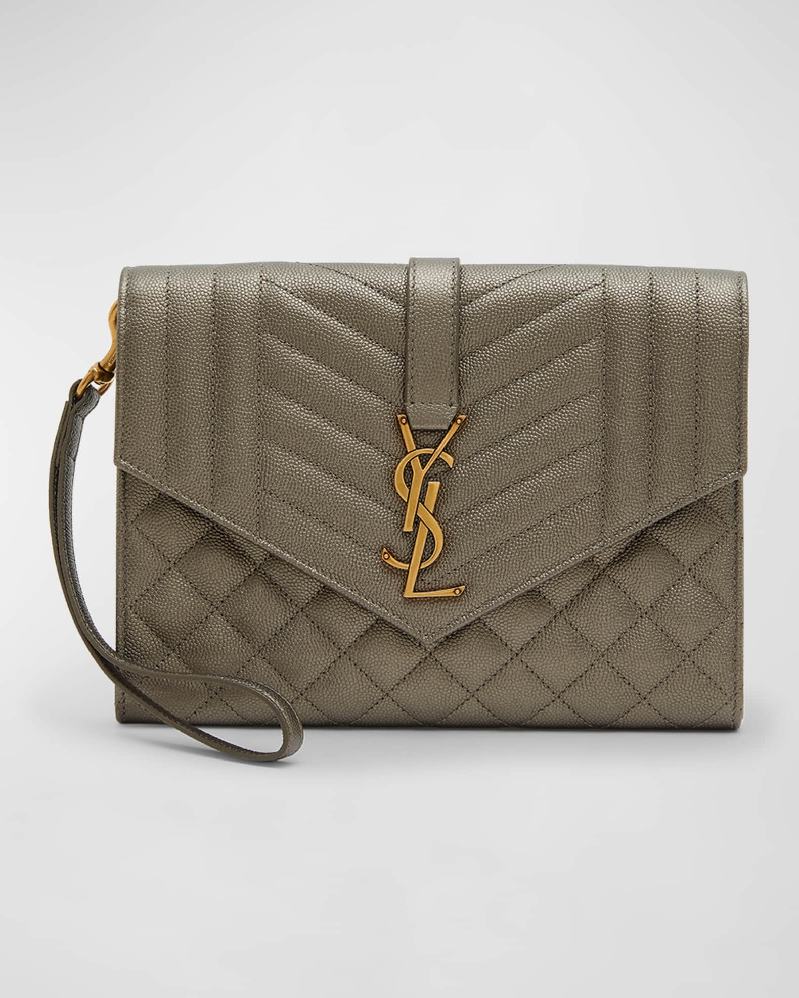 Saint Laurent Monogram Quilted Clutch Bag - Brown