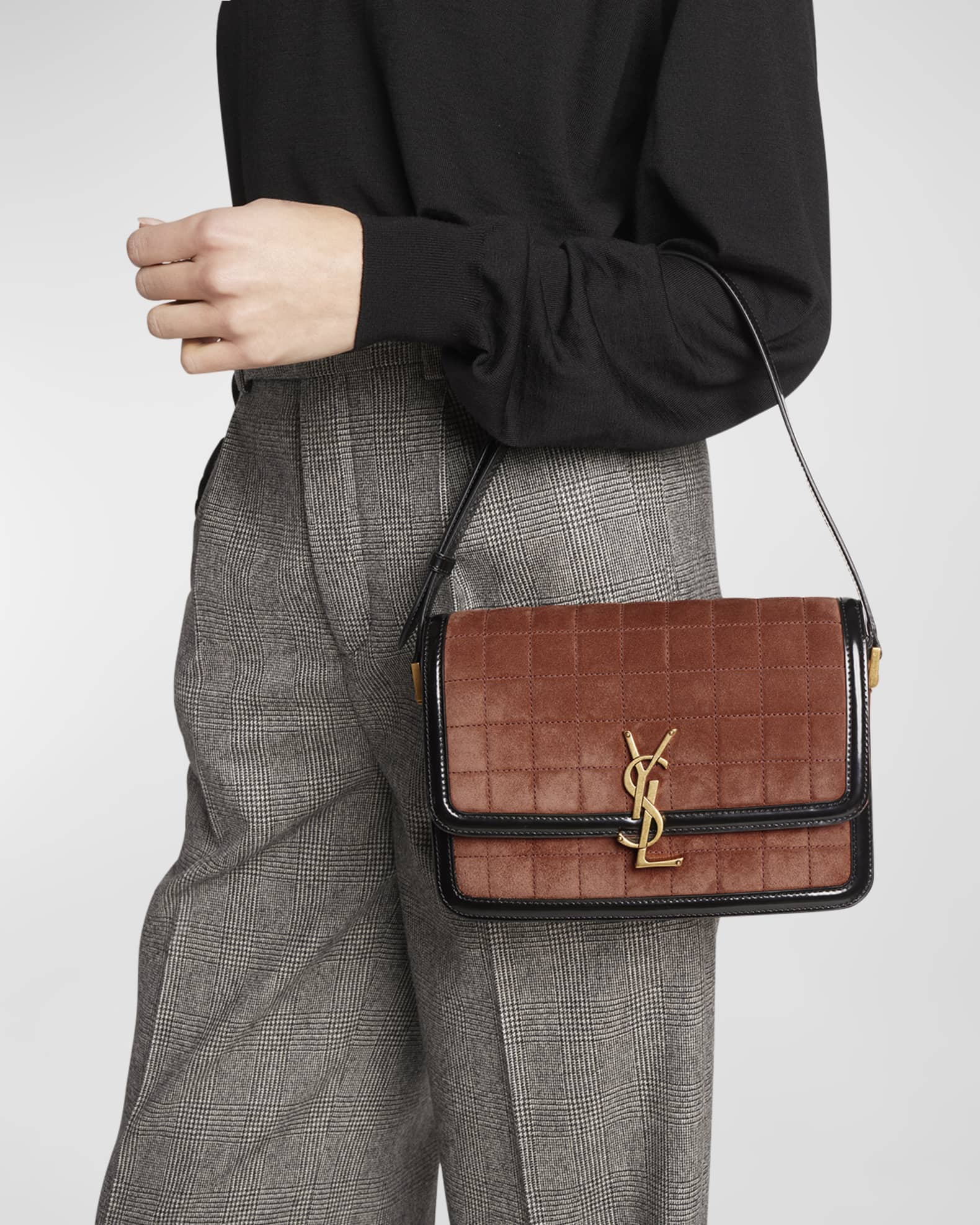 Saint Laurent Solferino Medium YSL Crossbody Bag in Quilted Suede And Spazzolato Leather Neiman Marcus