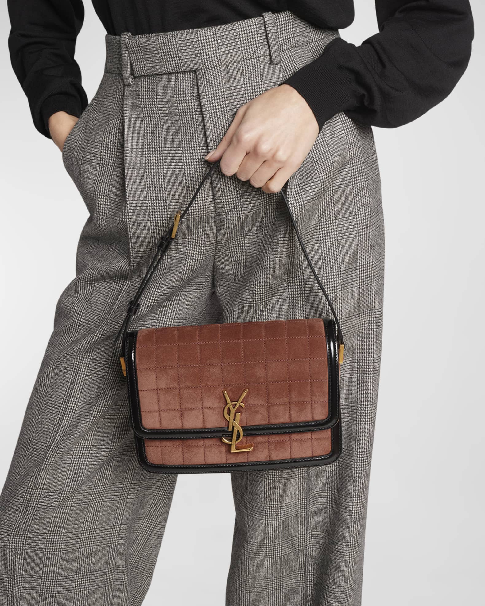 Solferino medium soft satchel in suede and smooth leather outlet