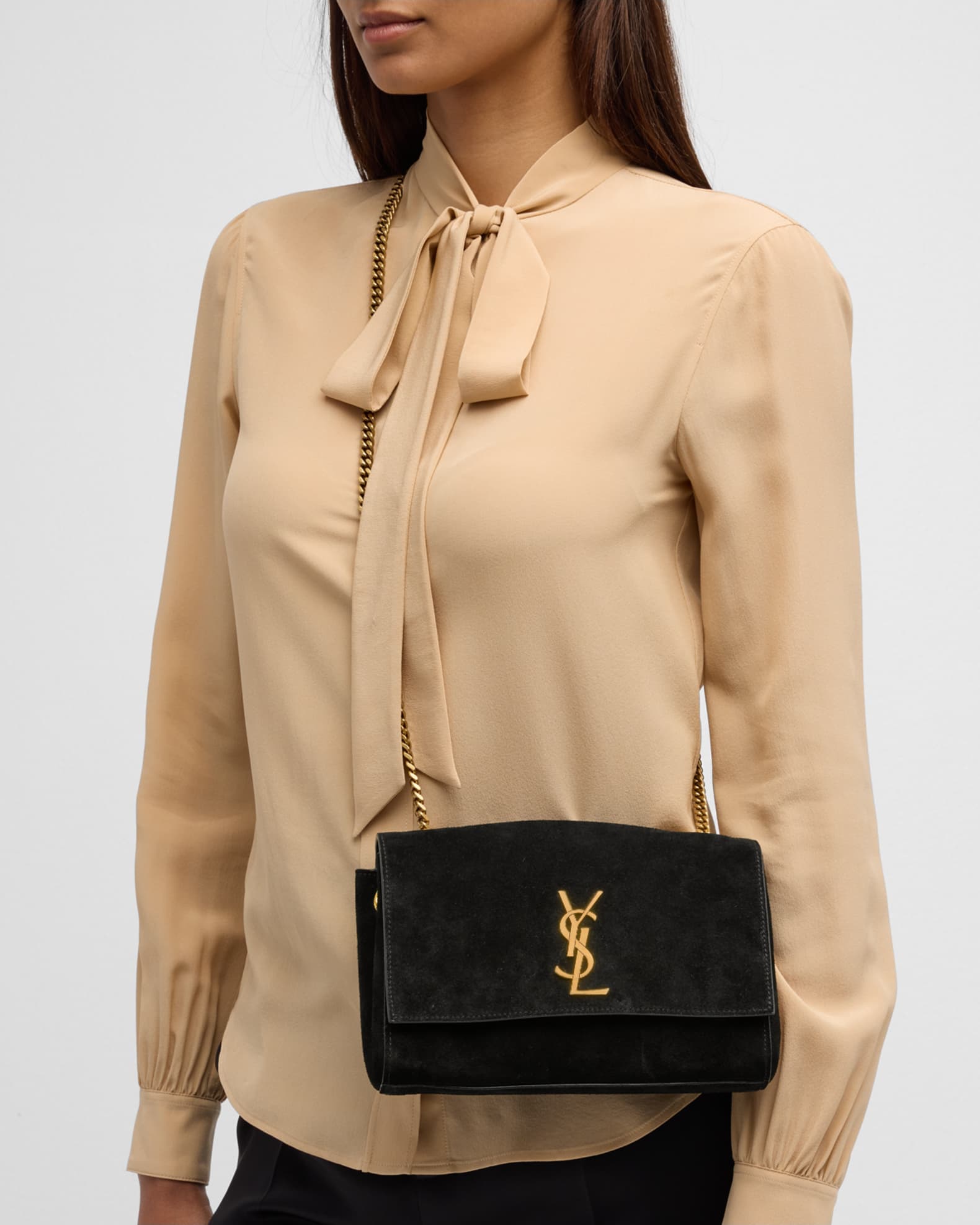 Saint Laurent Kate Reversible Small YSL Crossbody Bag in Suede Neiman Marcus