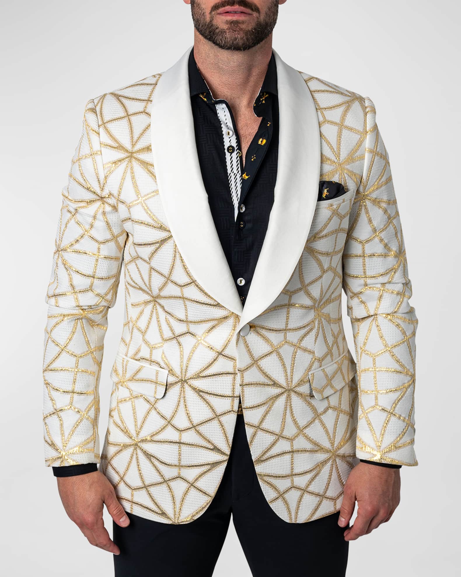 Maceoo Men s Metallic Patterned Shawl Blazer Neiman Marcus