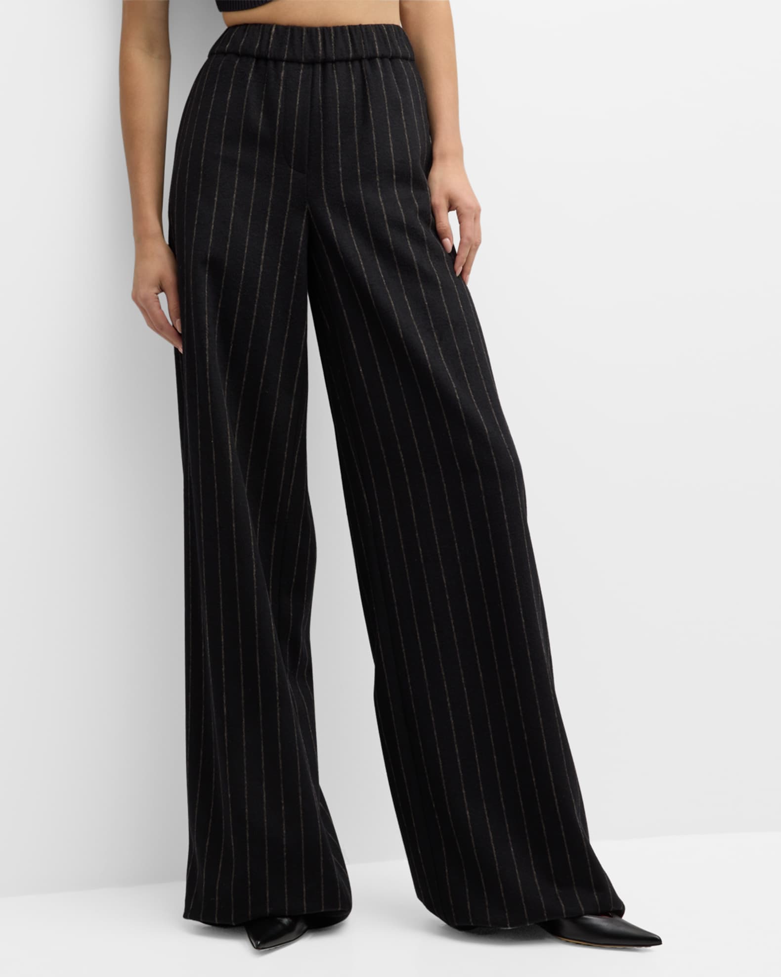 Petite Pinstripe Reverse Waistband Wide Leg Trousers