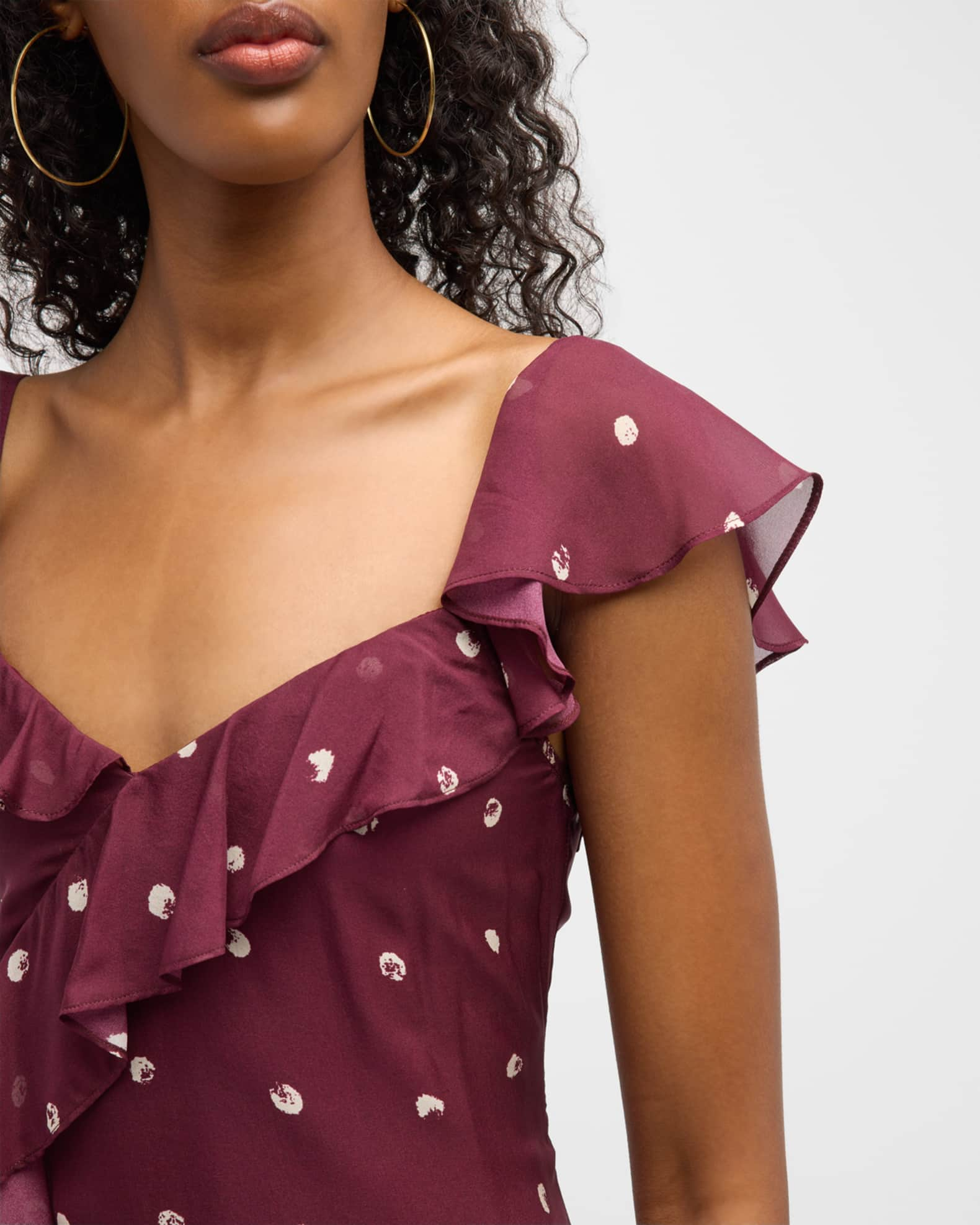 Jason Wu Polka-Dot Flutter-Sleeve Midi Dress | Neiman Marcus