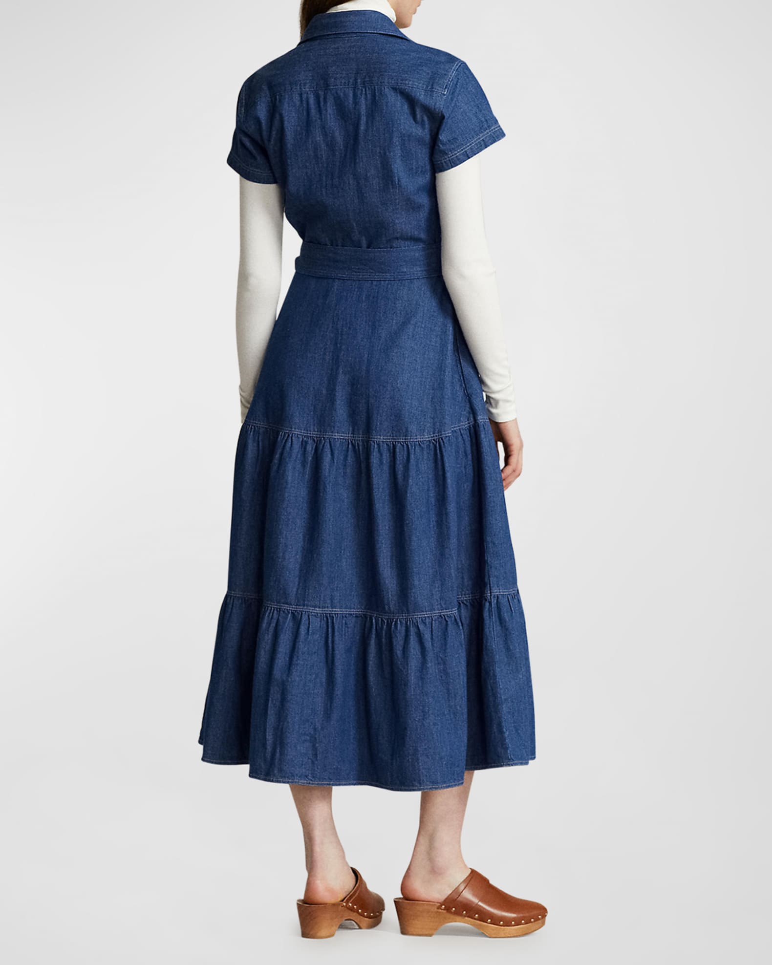 Polo Ralph Lauren Belted Tiered Denim Shirtdress | Neiman Marcus