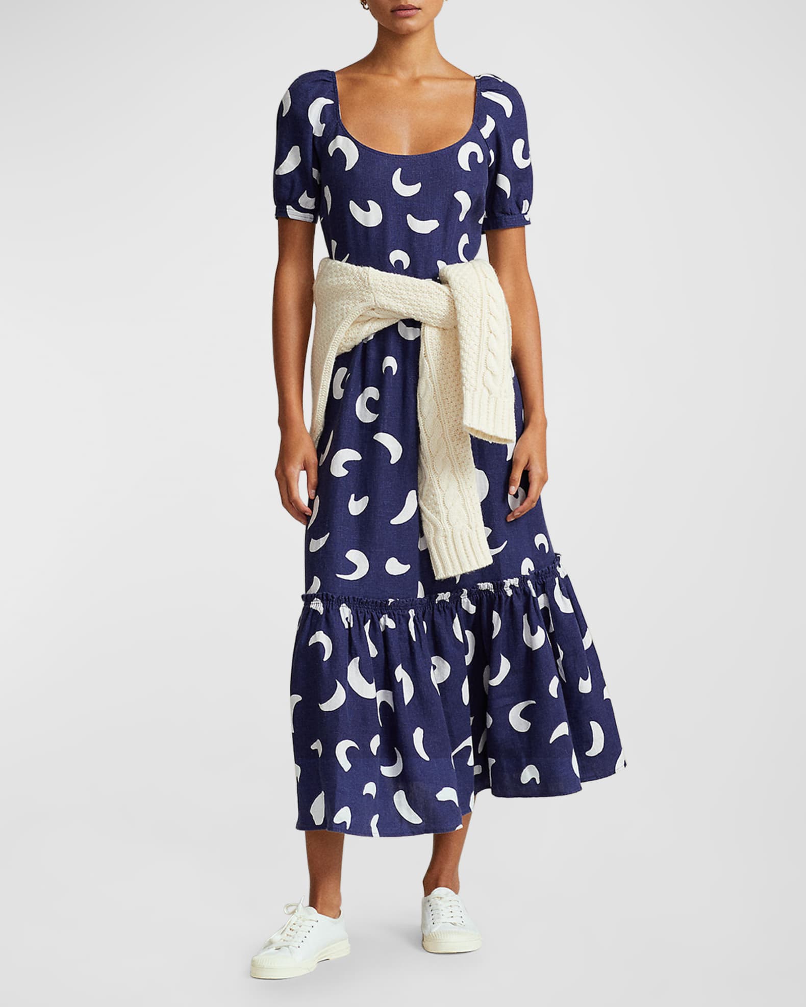 Polo Ralph Lauren Brushstroke-Motif Tiered Linen Dress | Neiman Marcus