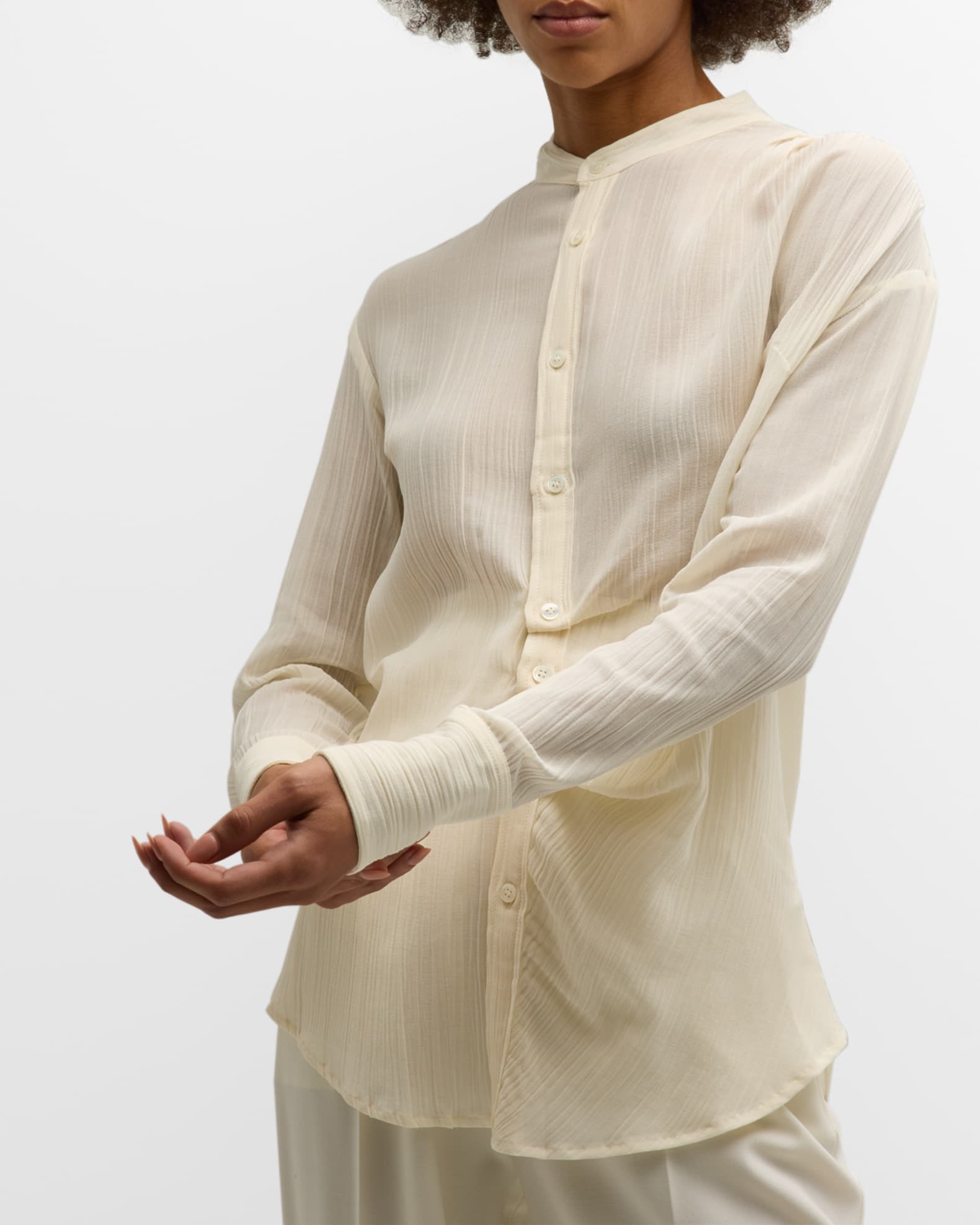 BITE Studios Button-Front Crinkled Georgette Shirt | Neiman Marcus