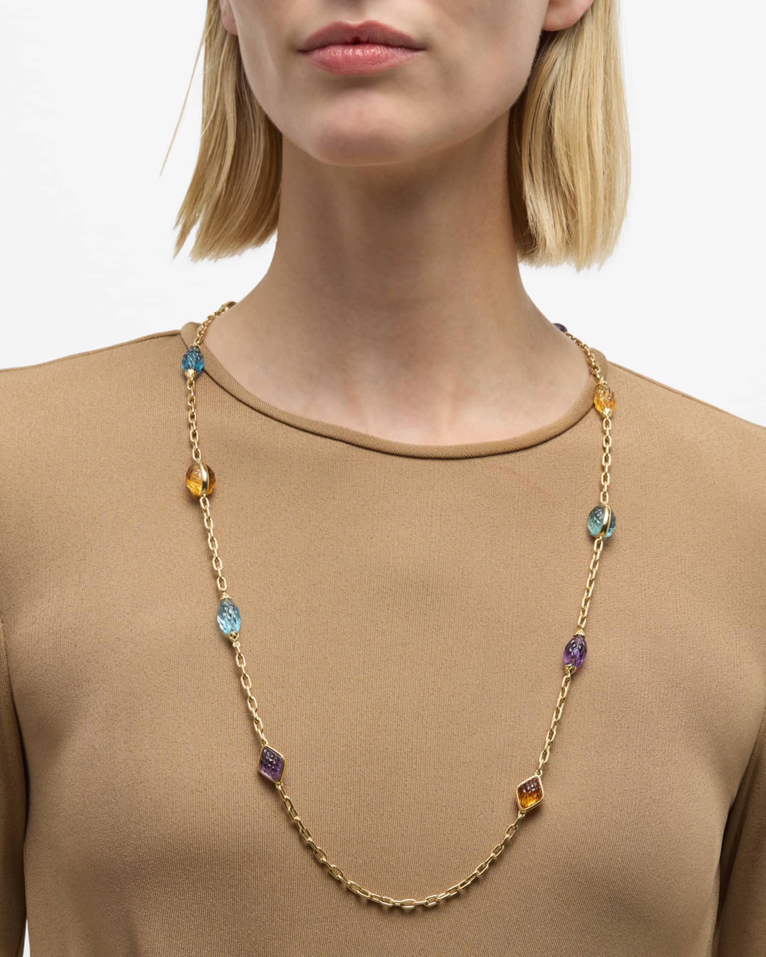 Estate 18K Yellow Gold Carved Stone Ornament Necklace 1