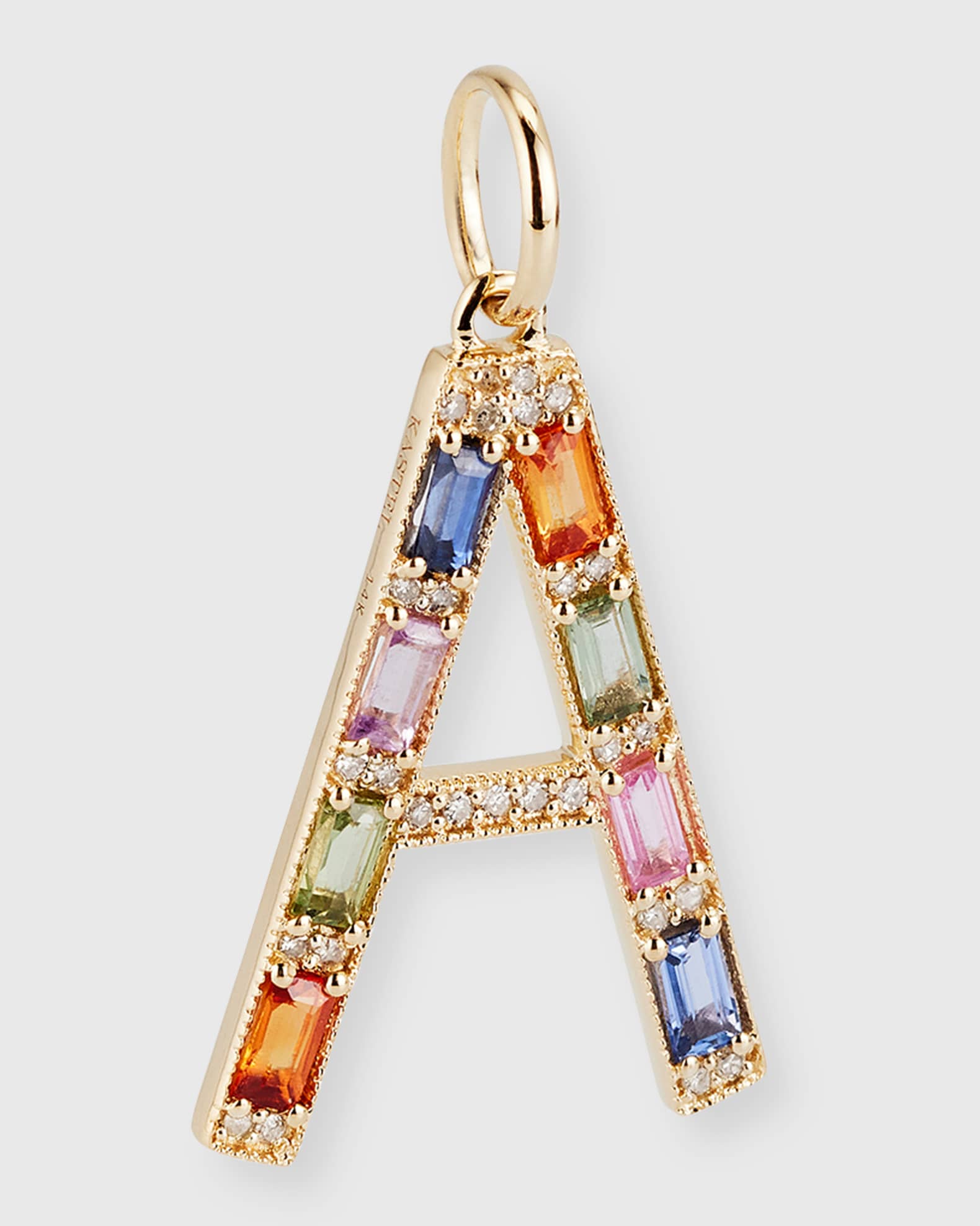14K Yellow Gold Initial A Multi-Color Sapphire and Diamond Pendant  0