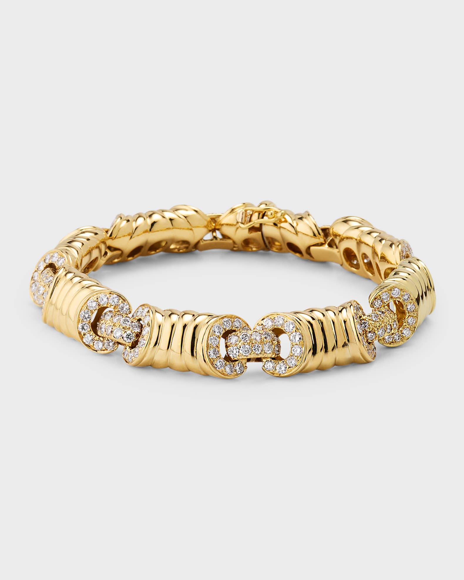Estate 18K Yellow Gold Corrugated Link and 224 Diamond Bracelet 0