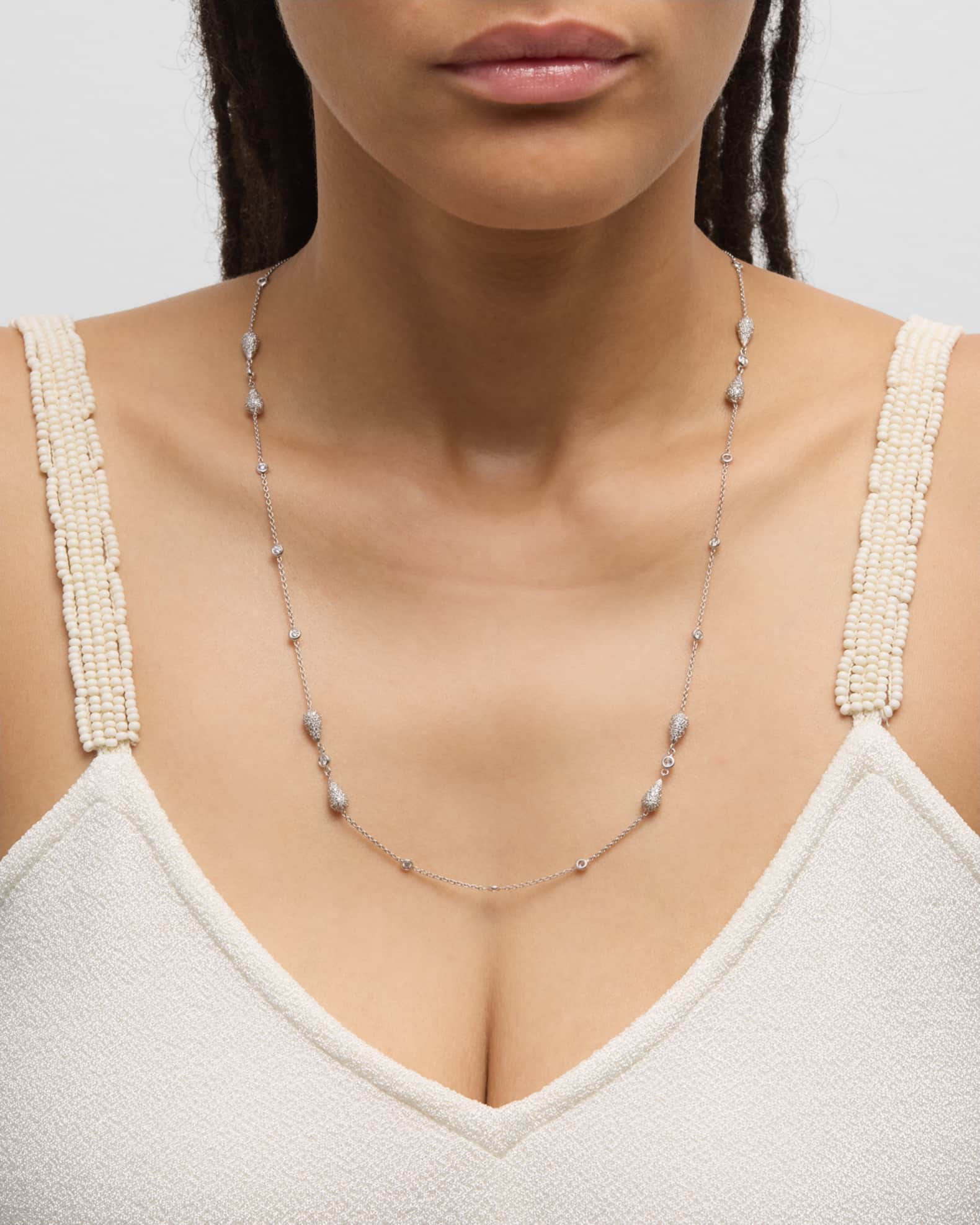Estate 18K White Gold Diamond Bezel and Pave Diamond Cable Necklace, 32"L 1