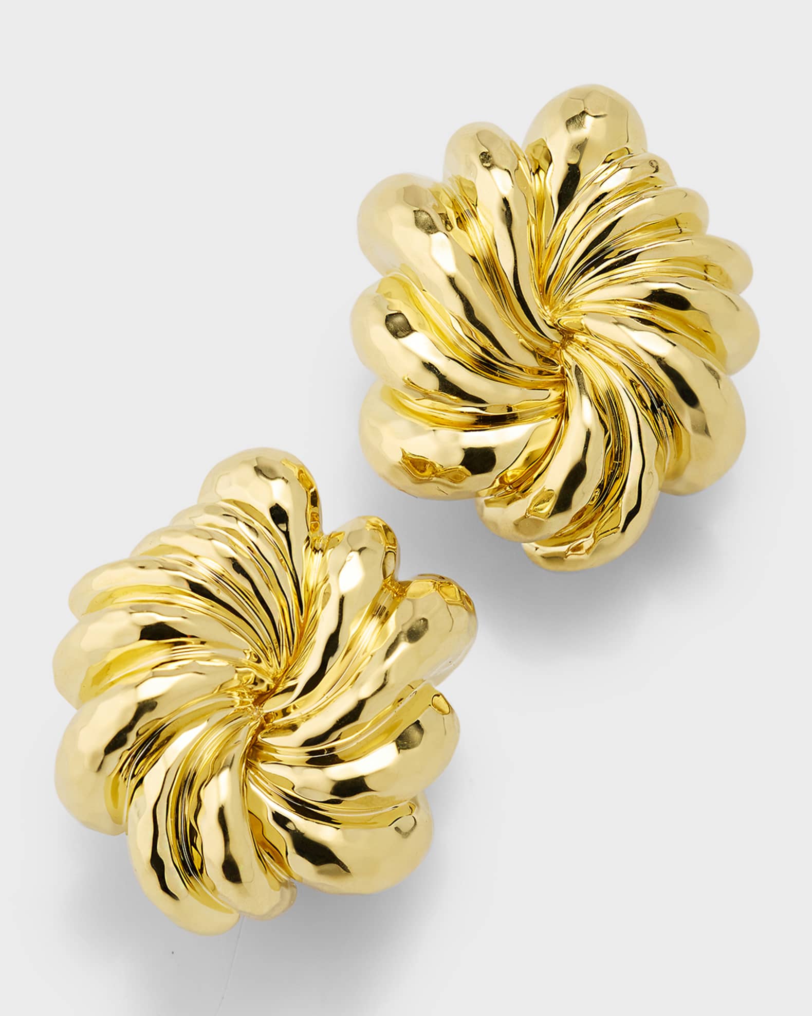 Estate Dunay 18K Yellow Gold Hammered and Faceted Finish Floral Swirl Earrings 0