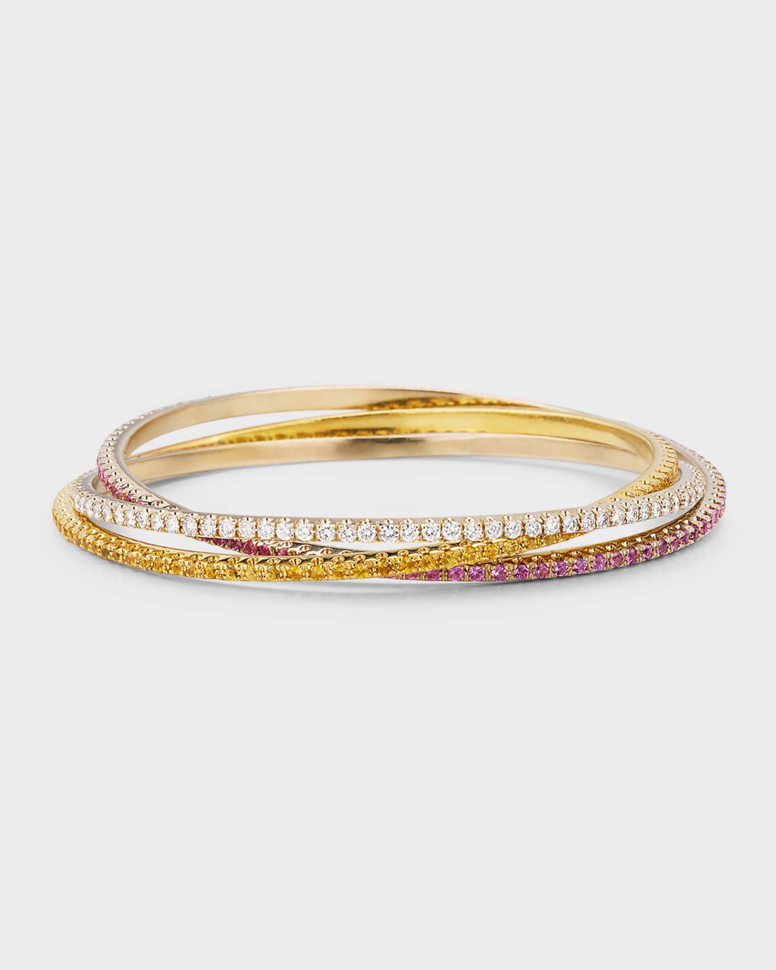 Estate 18K White and Yellow Gold Diamond, Yellow Sapphire and Pink Sapphire Bangles, Set of 3 0