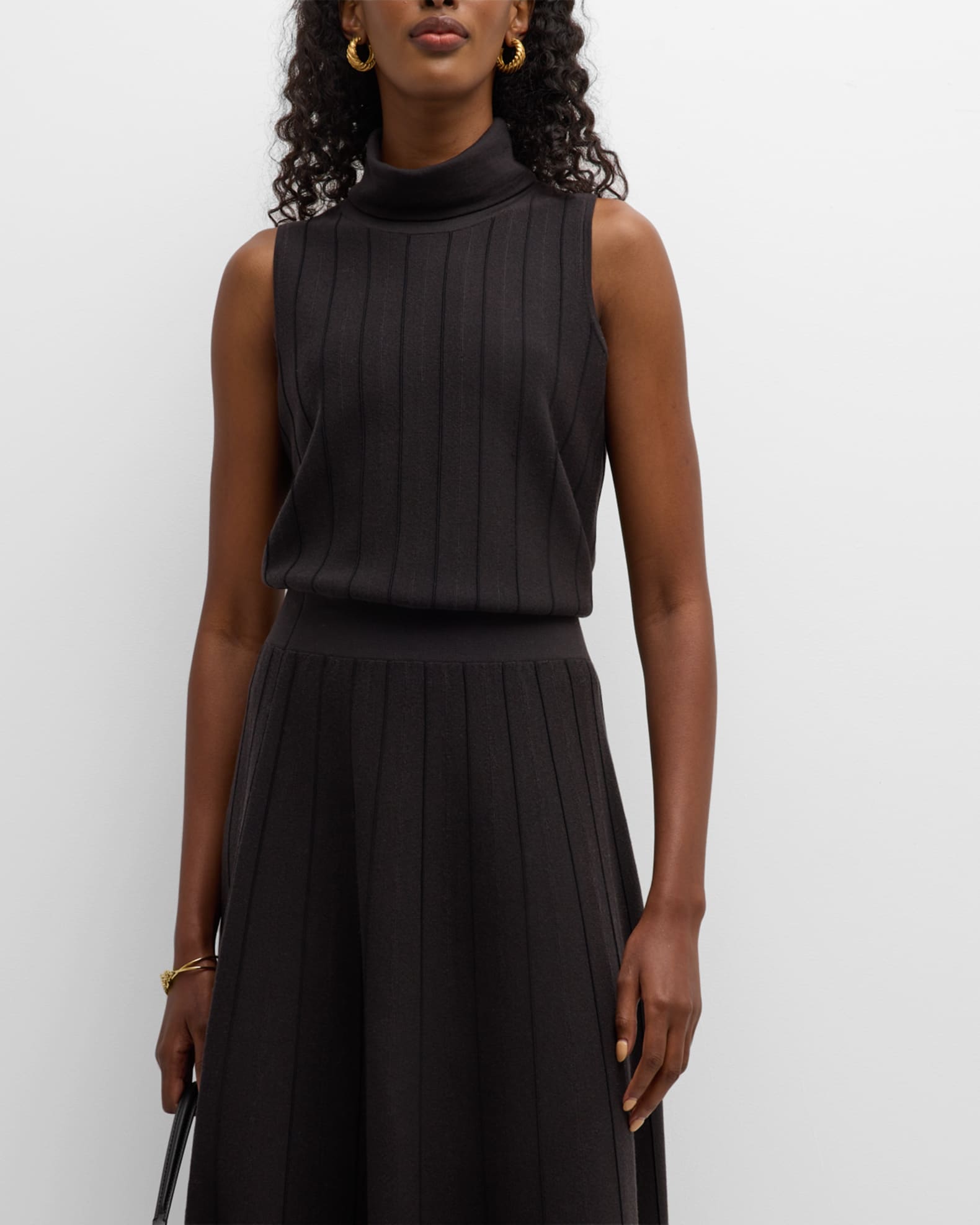 TSE Cashmere Ribbed WoolSilk Sleeveless Turtleneck Sweater Neiman Marcus