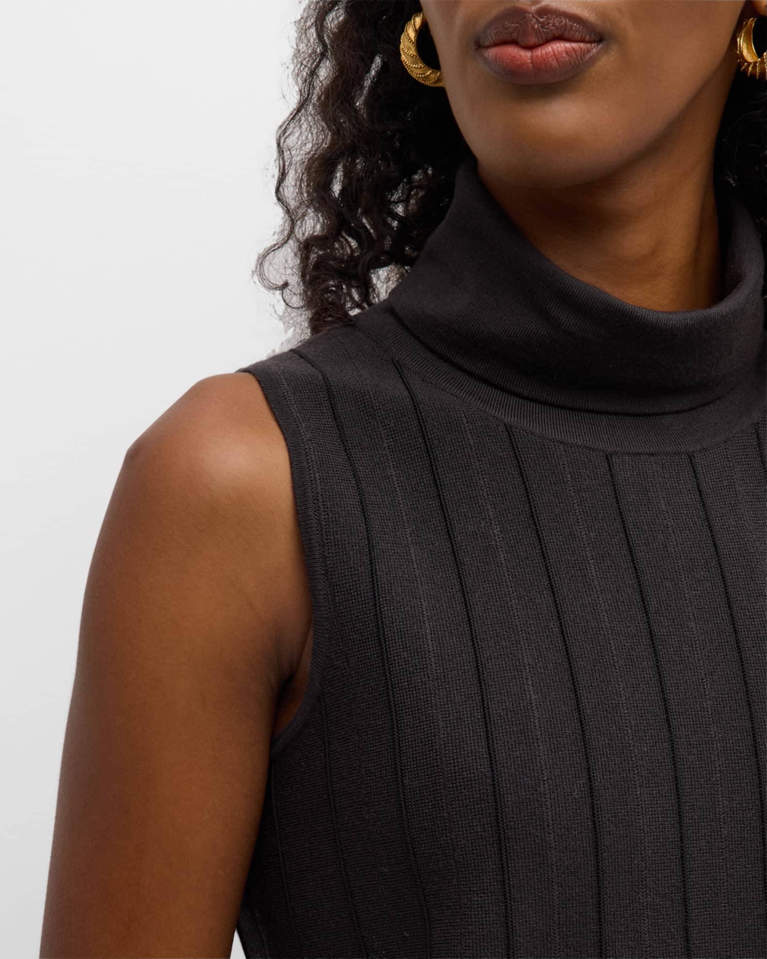 TSE Cashmere Ribbed WoolSilk Sleeveless Turtleneck Sweater Neiman Marcus