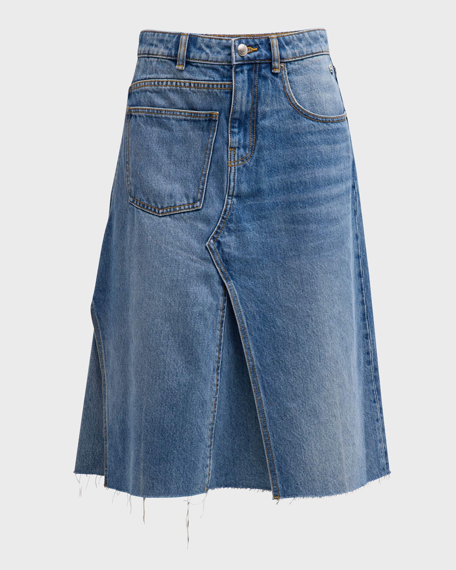 Tory Burch Deconstructed Raw Hem Denim Skirt | Neiman Marcus